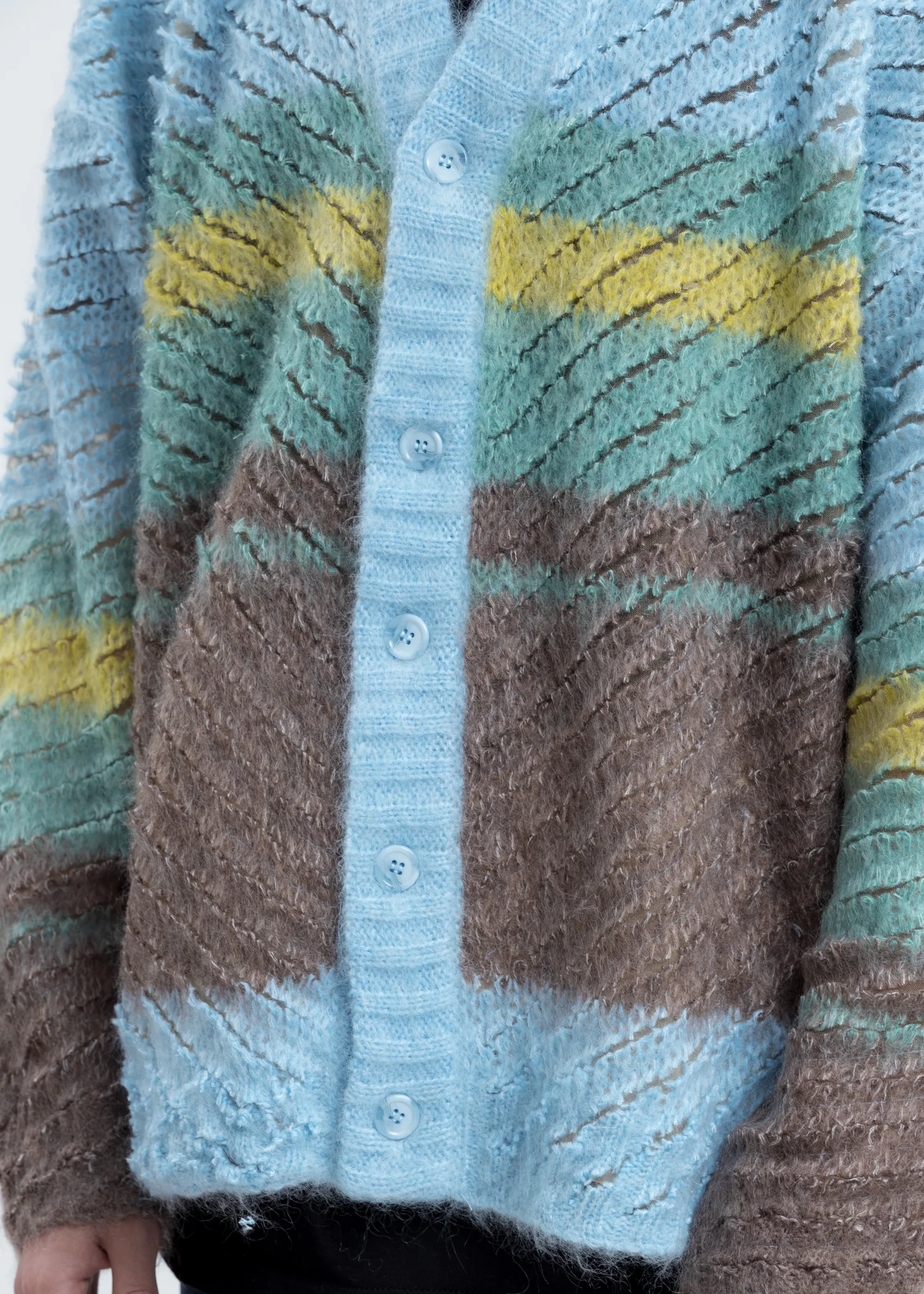 Sky Blue Striped Loop Knit Cardigan - Image 6