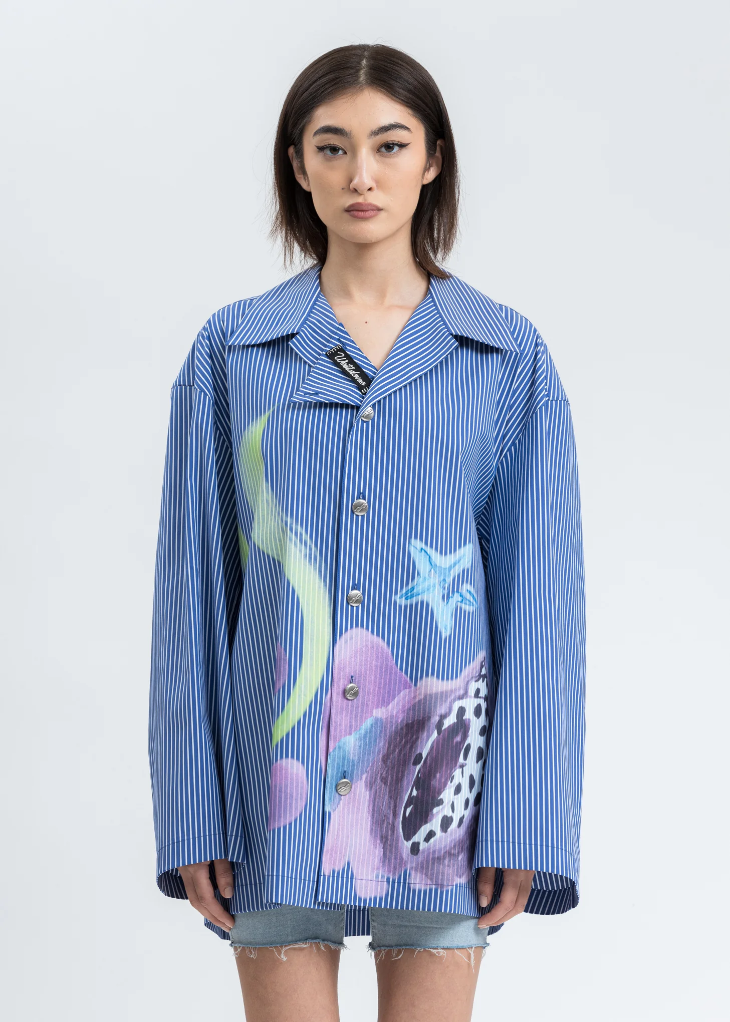 Blue Striped Shell Print Shirt