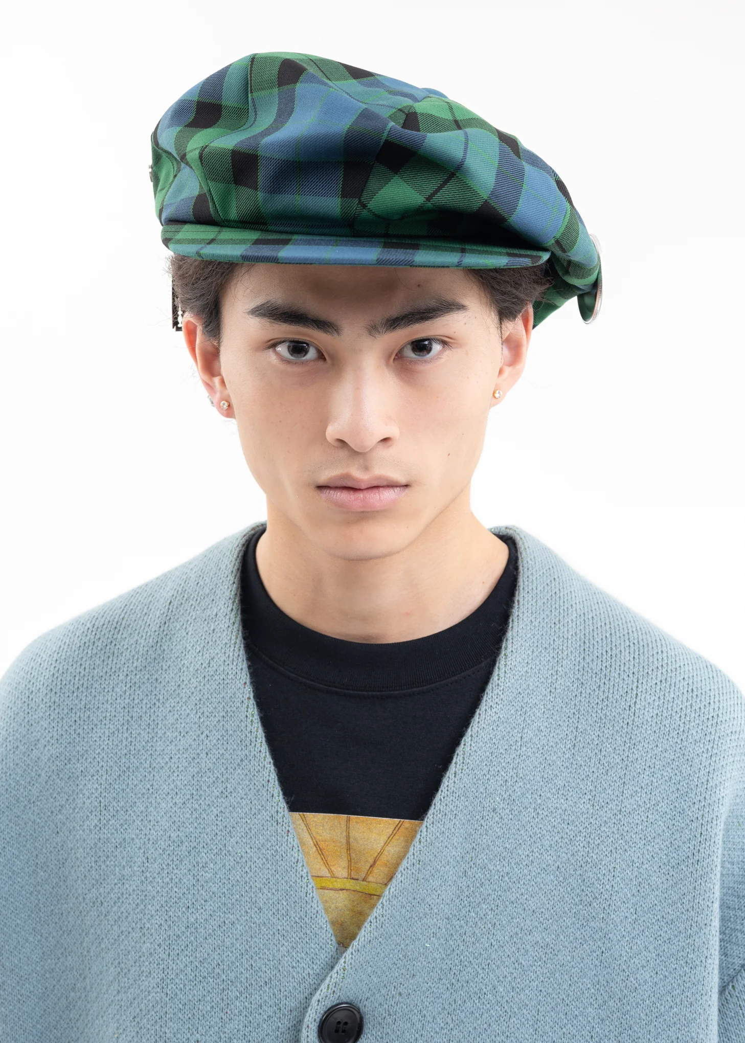 Blue/Green Tartan Check Metal Badges Casquette KIDILL × CA4LA Collaboration - Image 3