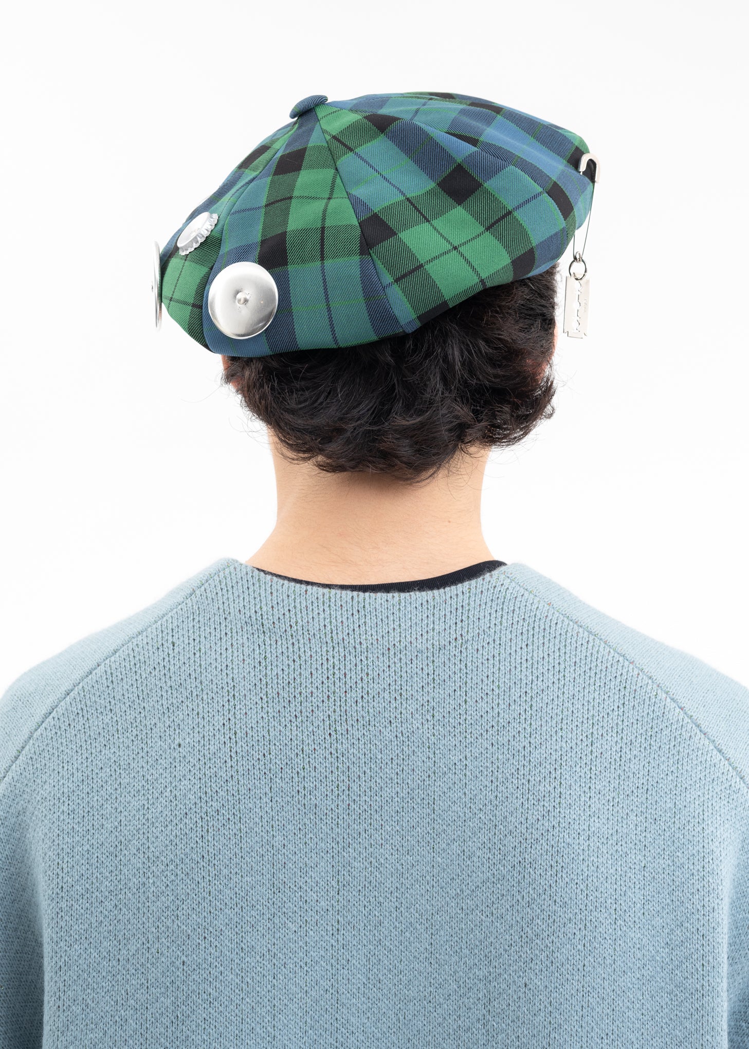 Blue/Green Tartan Check Metal Badges Casquette KIDILL × CA4LA Collaboration - Image 4