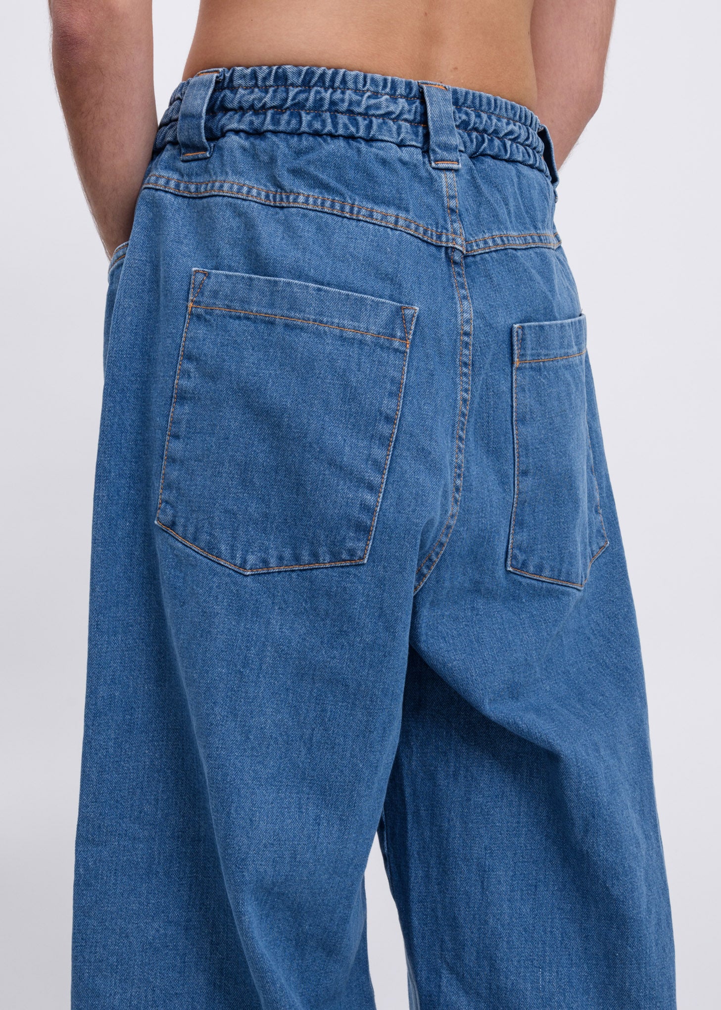 Blue Washed Denim Elastic Fit Loose Pants - Image 5