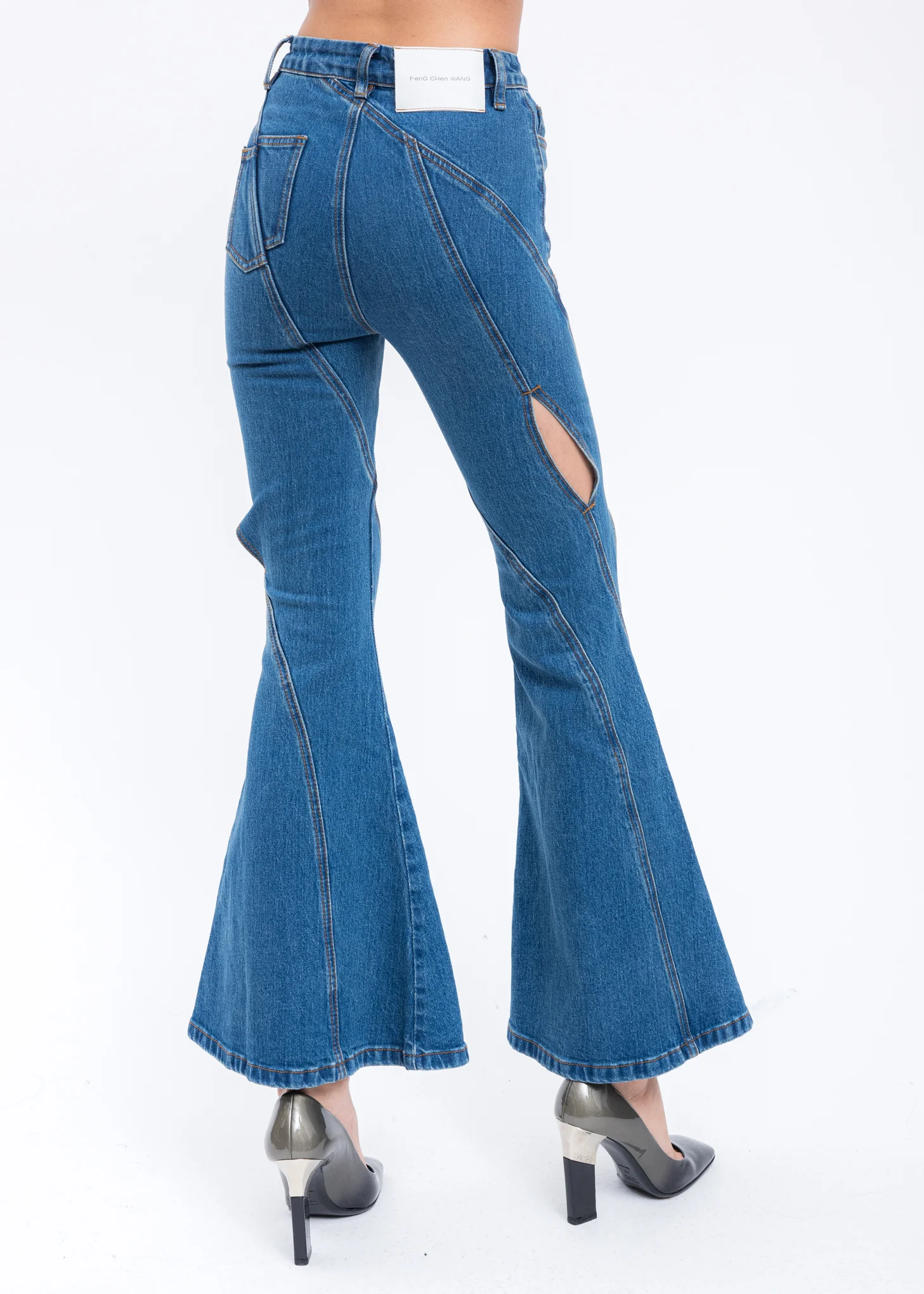 Blue Washed Flared Pants Withe Sheared Cut Detail - Image 2