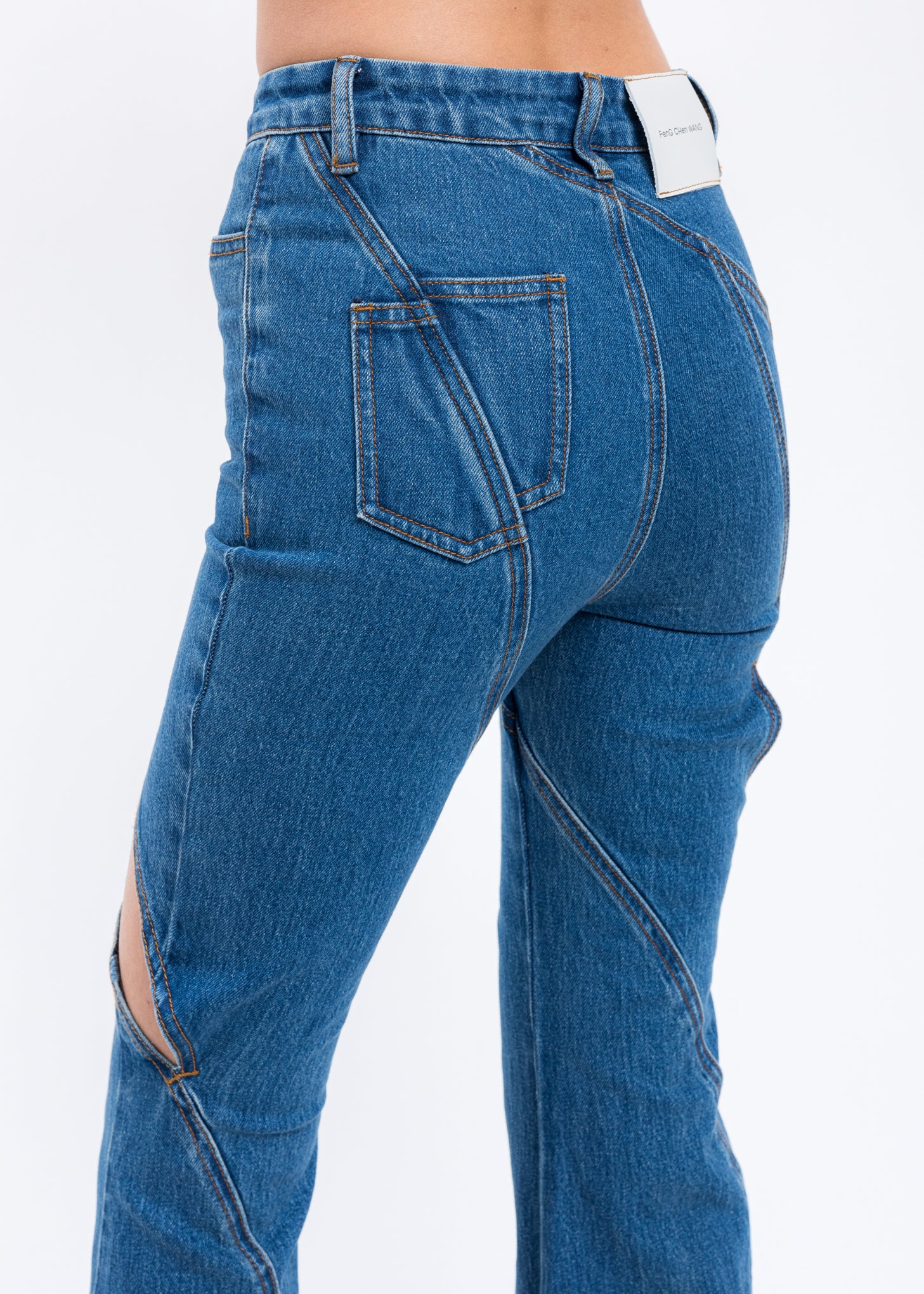 Blue Washed Flared Pants Withe Sheared Cut Detail - Image 3