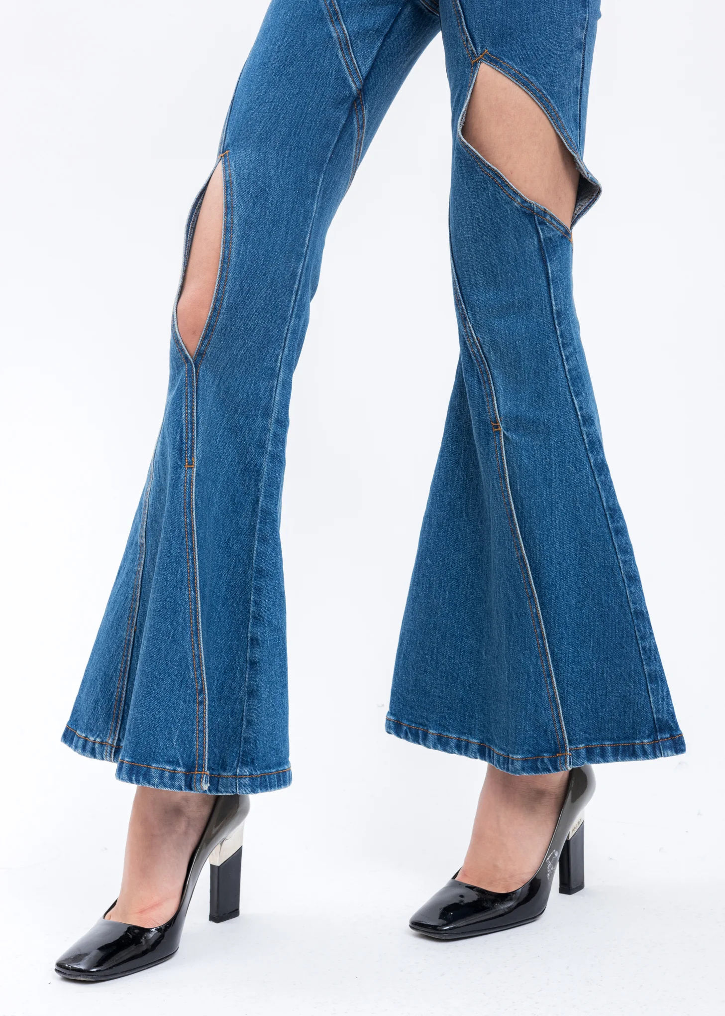 Blue Washed Flared Pants Withe Sheared Cut Detail - Image 4