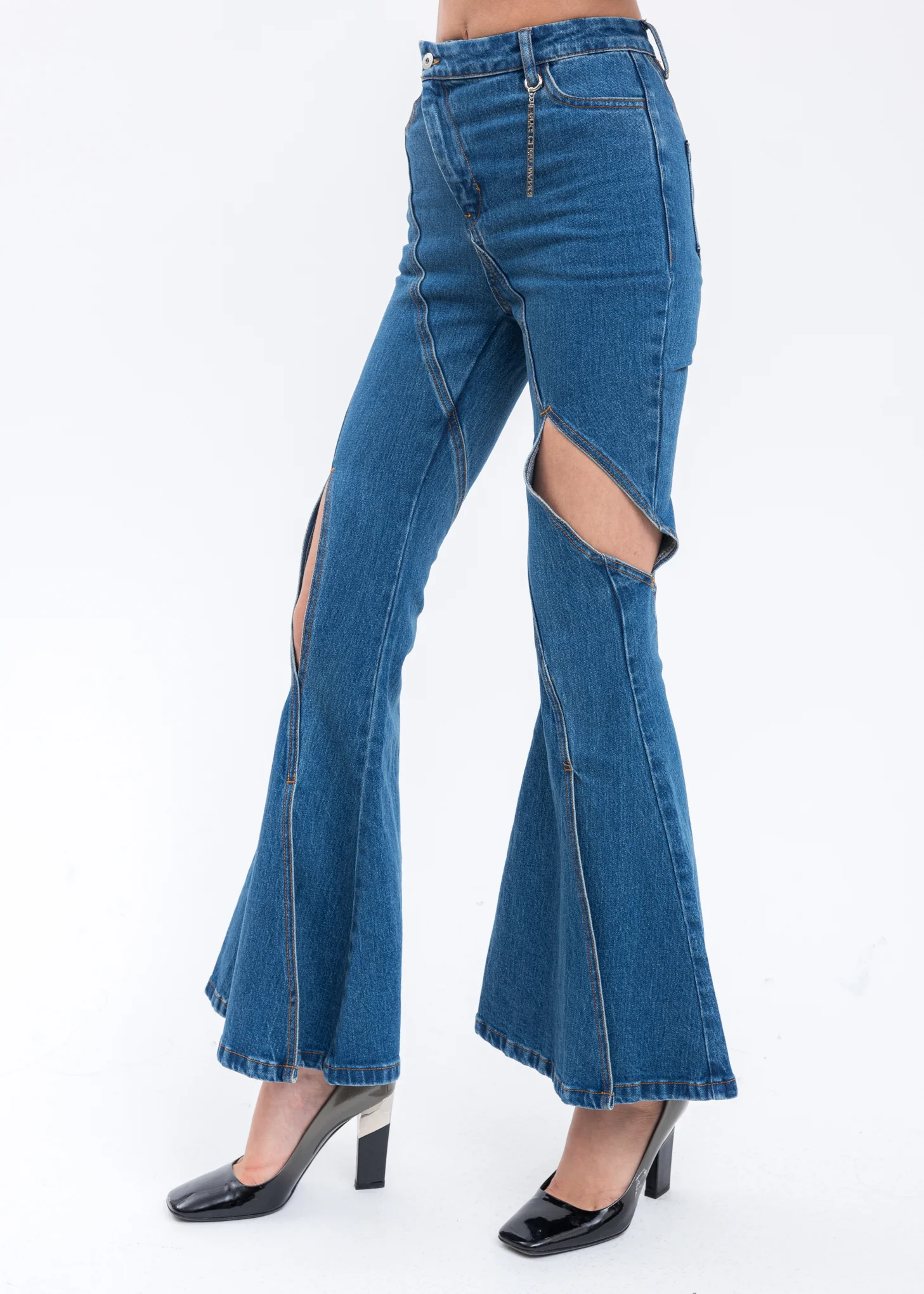 Blue Washed Flared Pants Withe Sheared Cut Detail - Image 5
