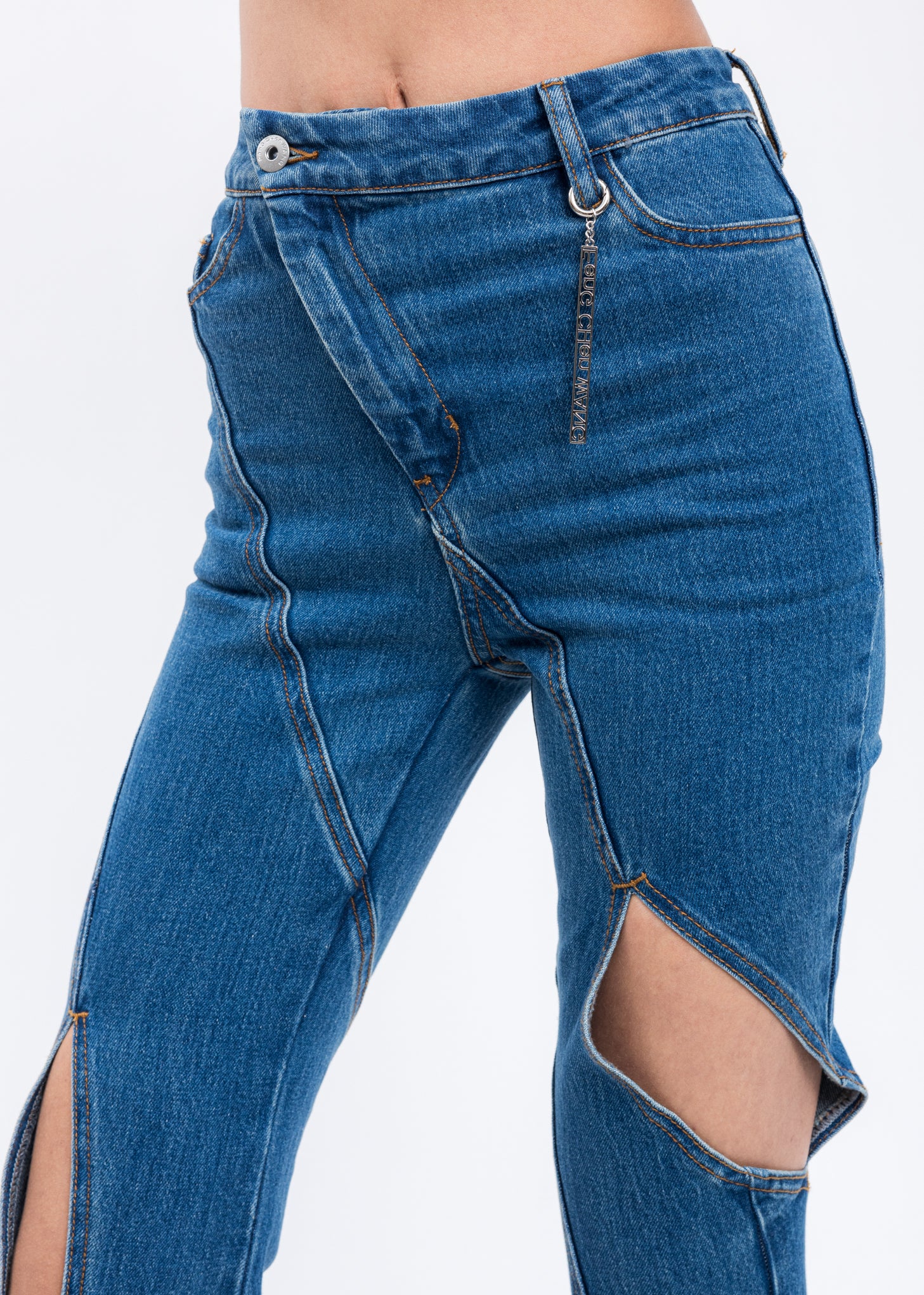 Blue Washed Flared Pants Withe Sheared Cut Detail - Image 7