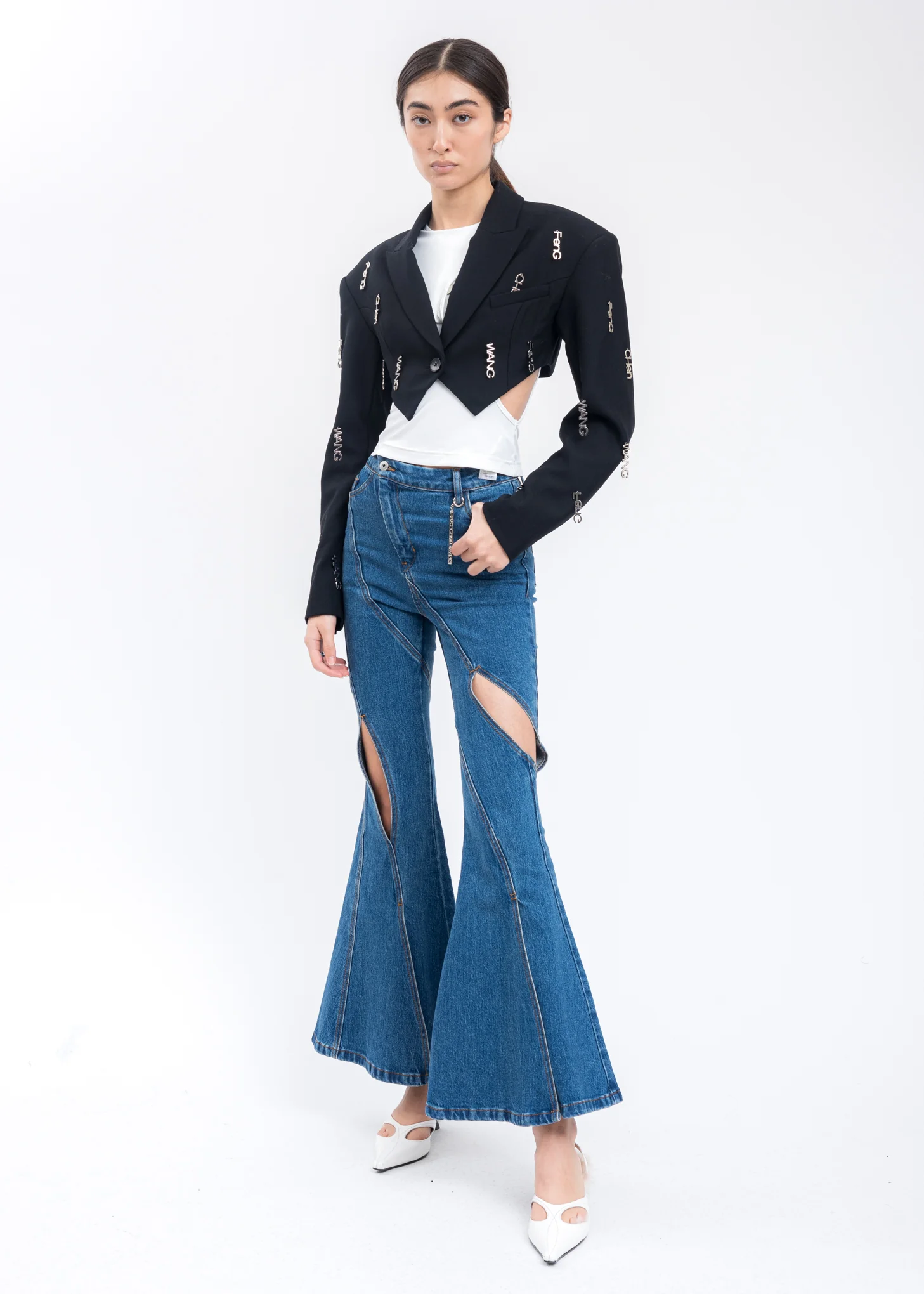 Blue Washed Flared Pants Withe Sheared Cut Detail - Image 9