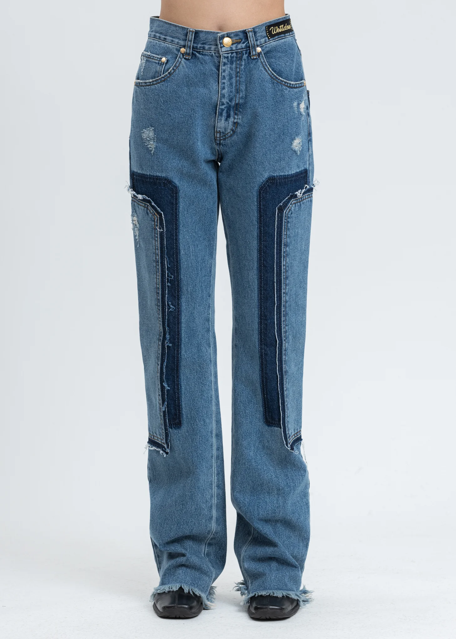 Blue Washed Patch Work Jeans