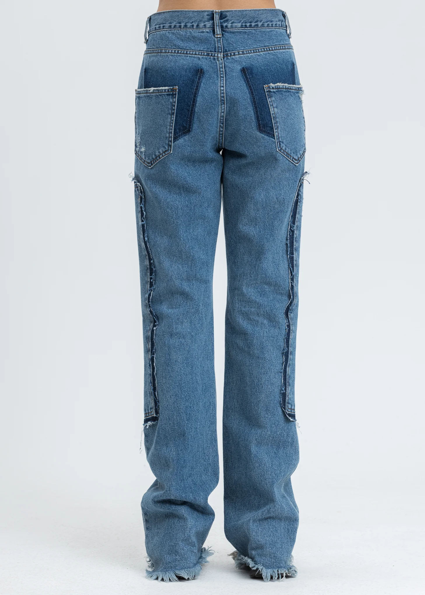 Blue Washed Patch Work Jeans - Image 3