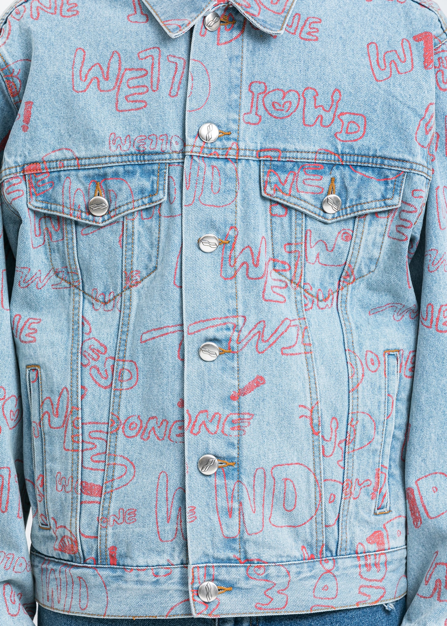 Blue WD Graffiti Version 2 Allover Print Denim Jacket - Image 5