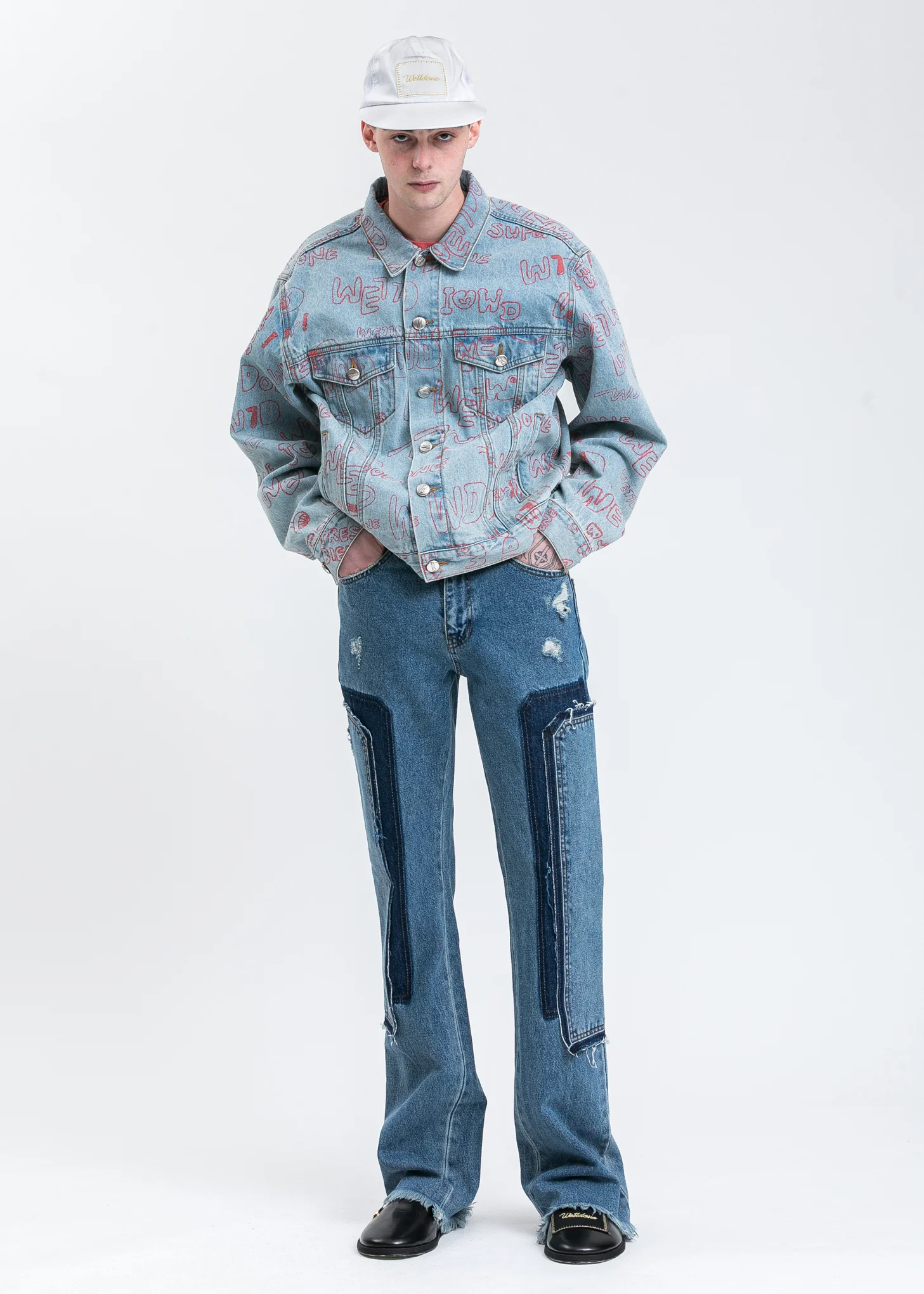 Blue WD Graffiti Version 2 Allover Print Denim Jacket - Image 8