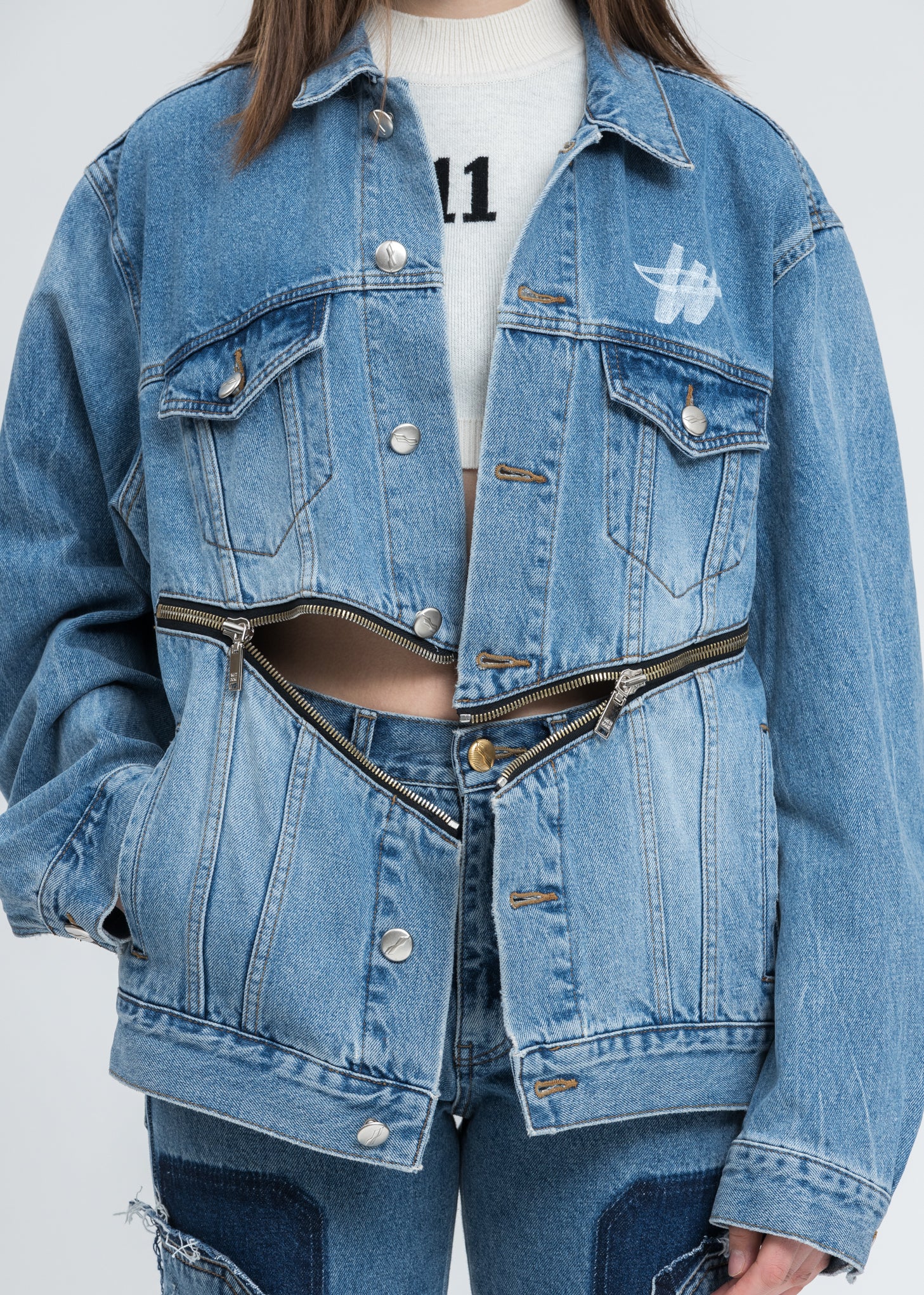 Blue WD Logo Zipper Denim Jacket - Image 2