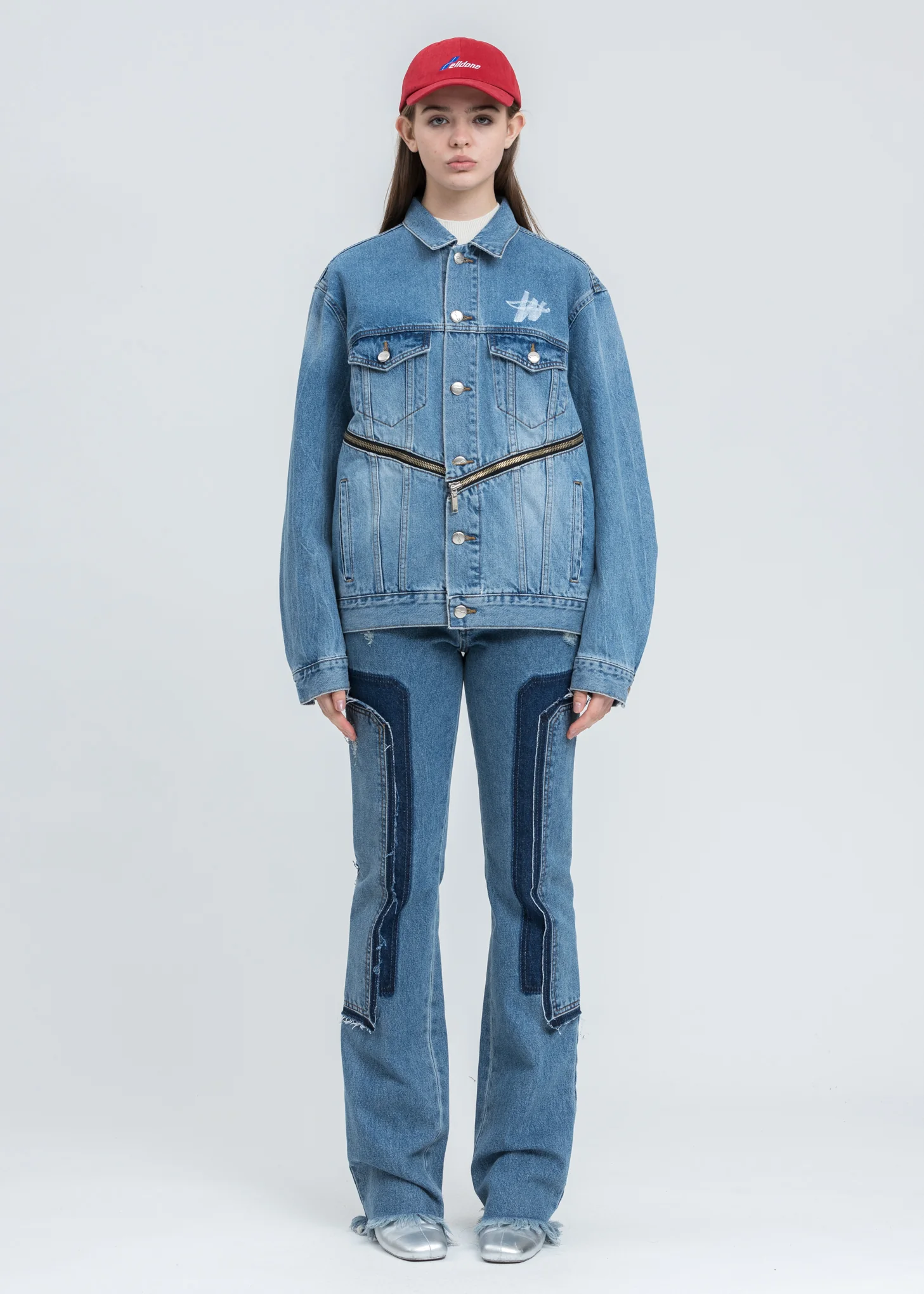 Blue WD Logo Zipper Denim Jacket - Image 6