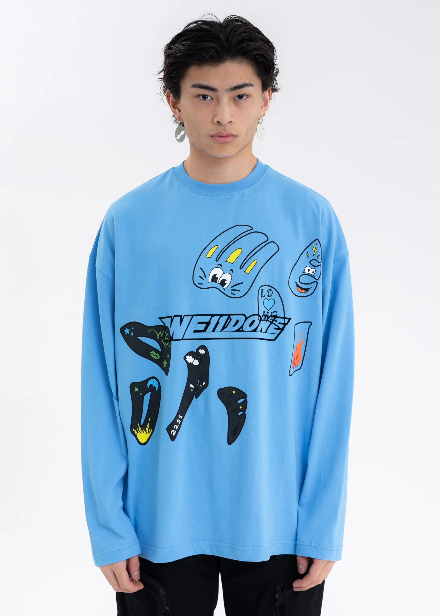 BLUE WE11DONE TATTOO LOGO LONG-SLEEVED T-SHIRT