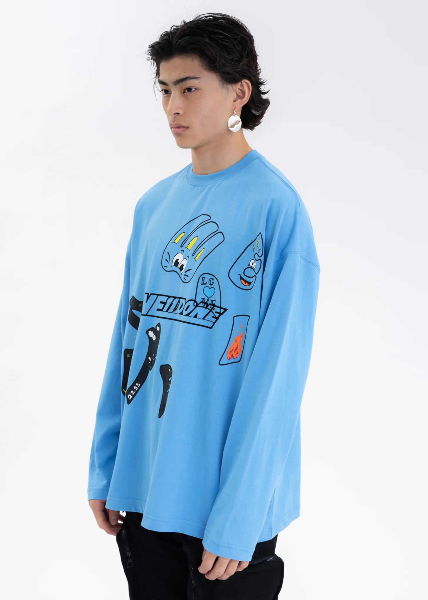 BLUE WE11DONE TATTOO LOGO LONG-SLEEVED T-SHIRT - Image 2