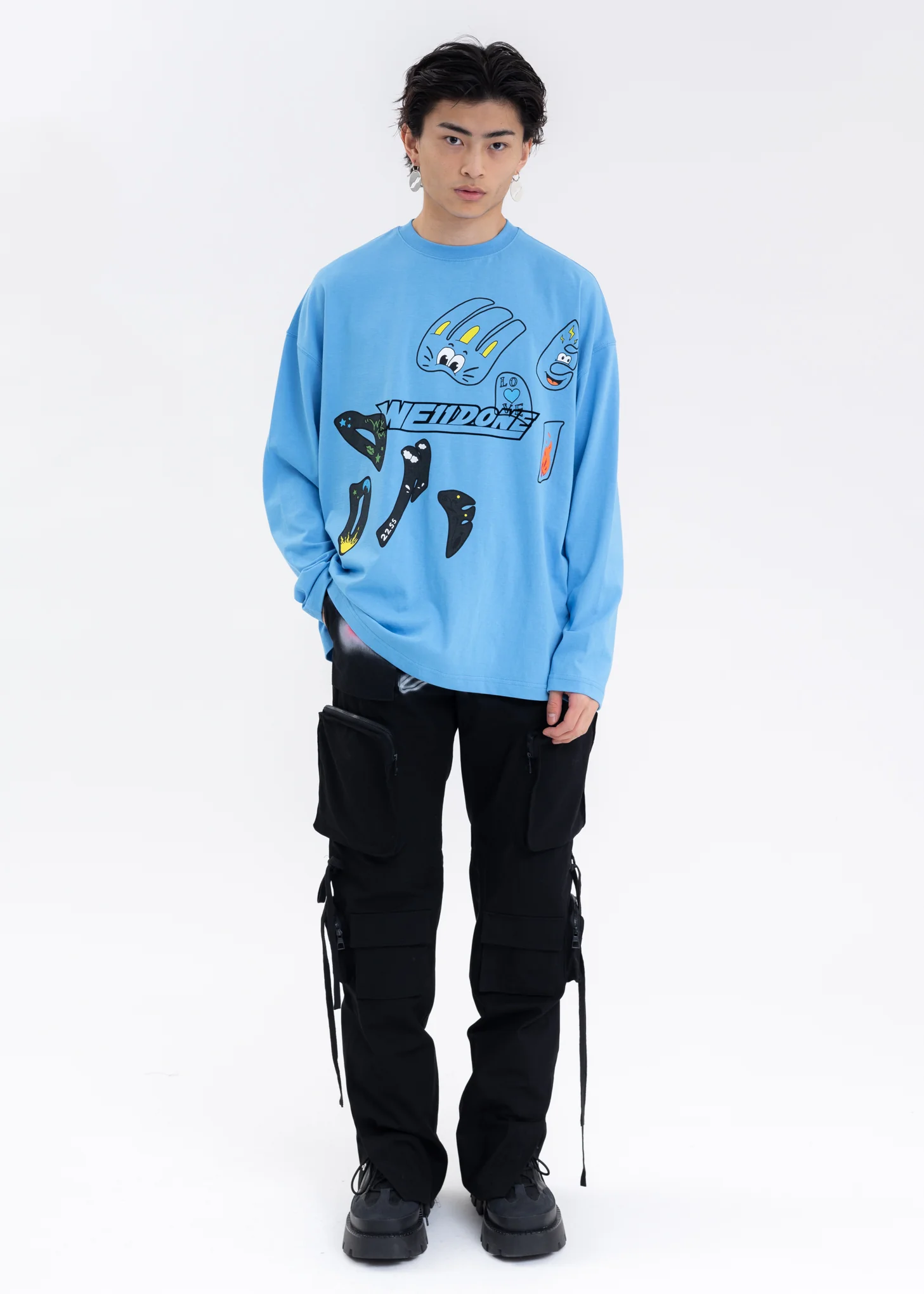 BLUE WE11DONE TATTOO LOGO LONG-SLEEVED T-SHIRT - Image 5