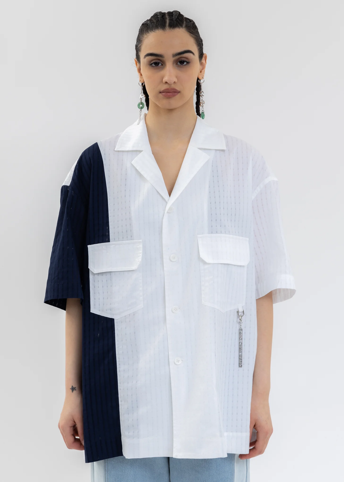 BLUE / WHITE PANELLED 2 TONE SHIRT