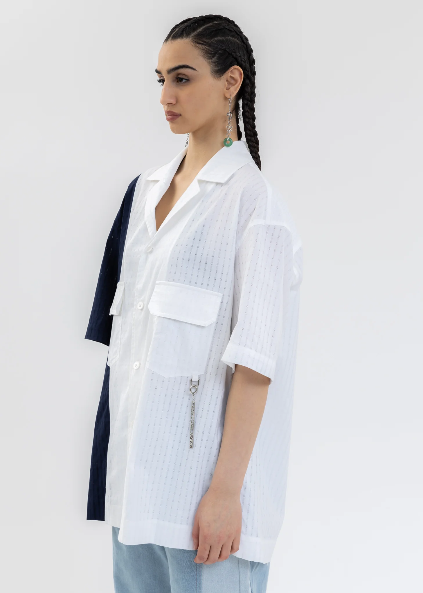 BLUE / WHITE PANELLED 2 TONE SHIRT - Image 3