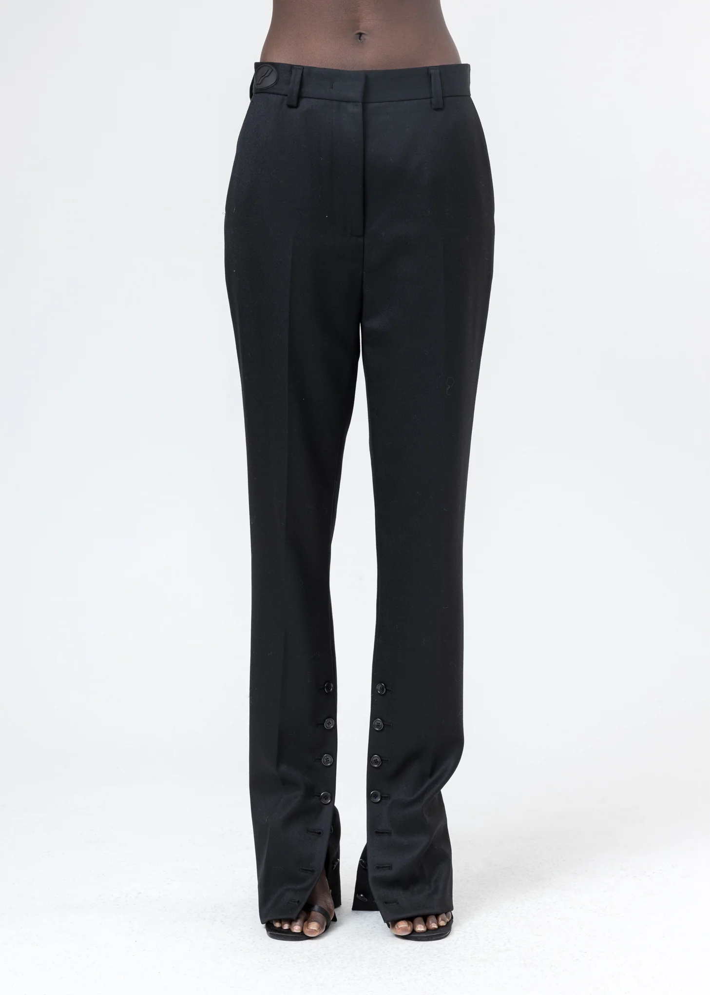 Black Wool Slit Trousers