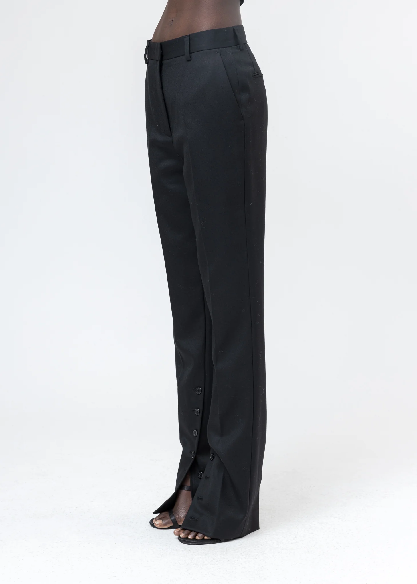 Black Wool Slit Trousers - Image 4