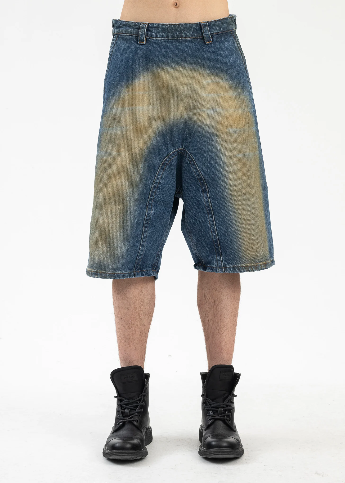 BLUE/ YELLOW SPRAY SOUFFLE DENIM SHORTS