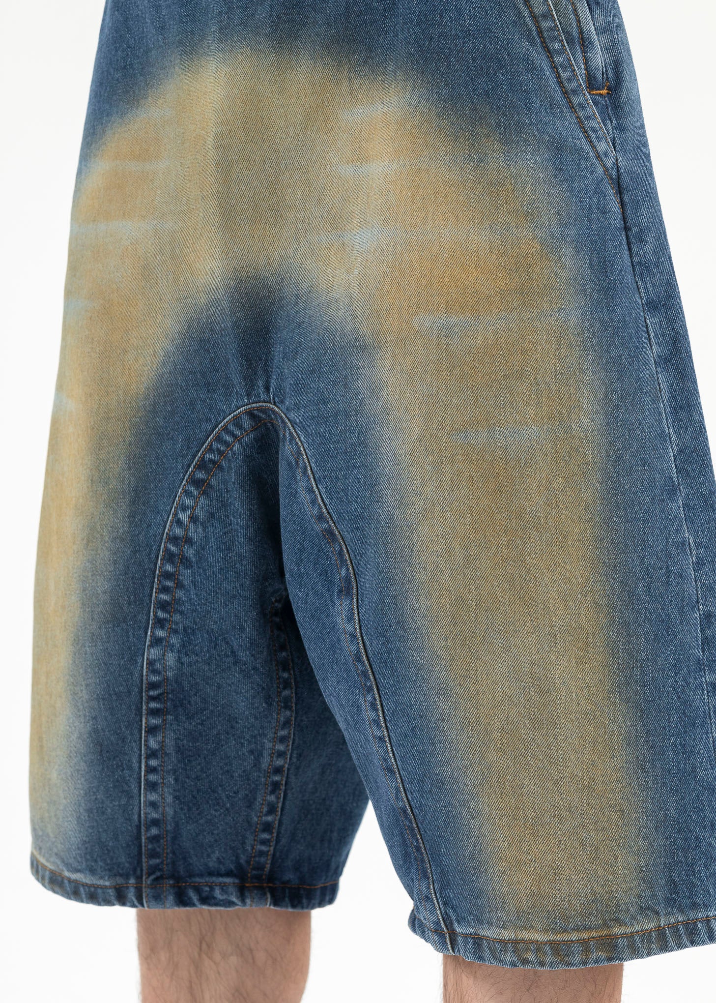 BLUE/ YELLOW SPRAY SOUFFLE DENIM SHORTS - Image 4