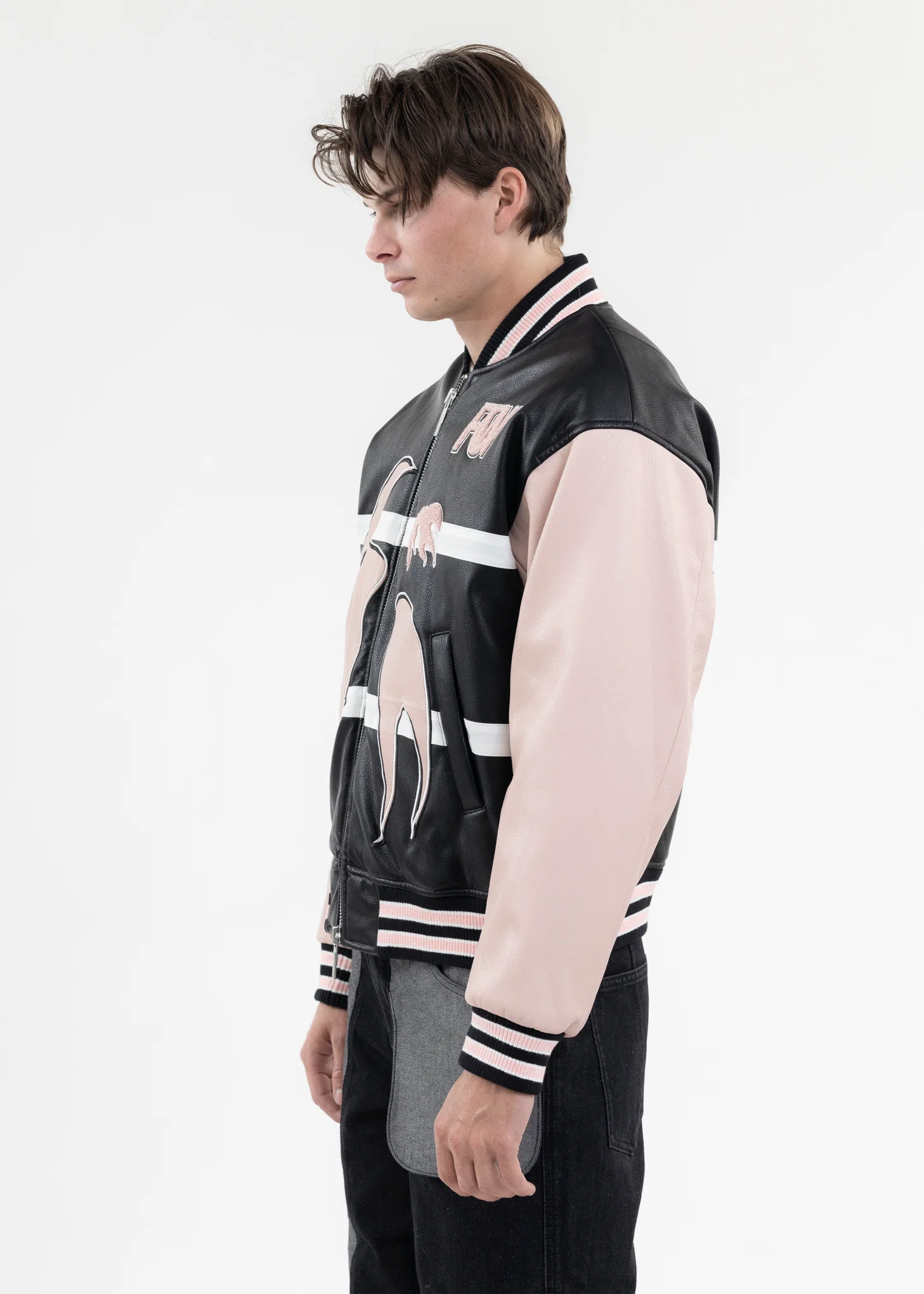 BLACK AND PINK BOMBER JACKET WITH PHOENIX EMBROIDERY - Image 3