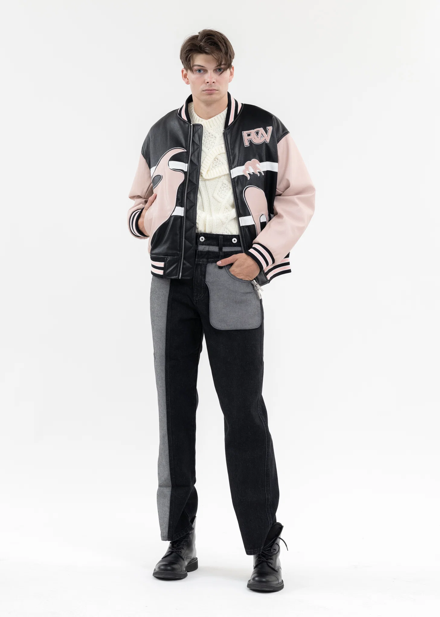 BLACK AND PINK BOMBER JACKET WITH PHOENIX EMBROIDERY - Image 7