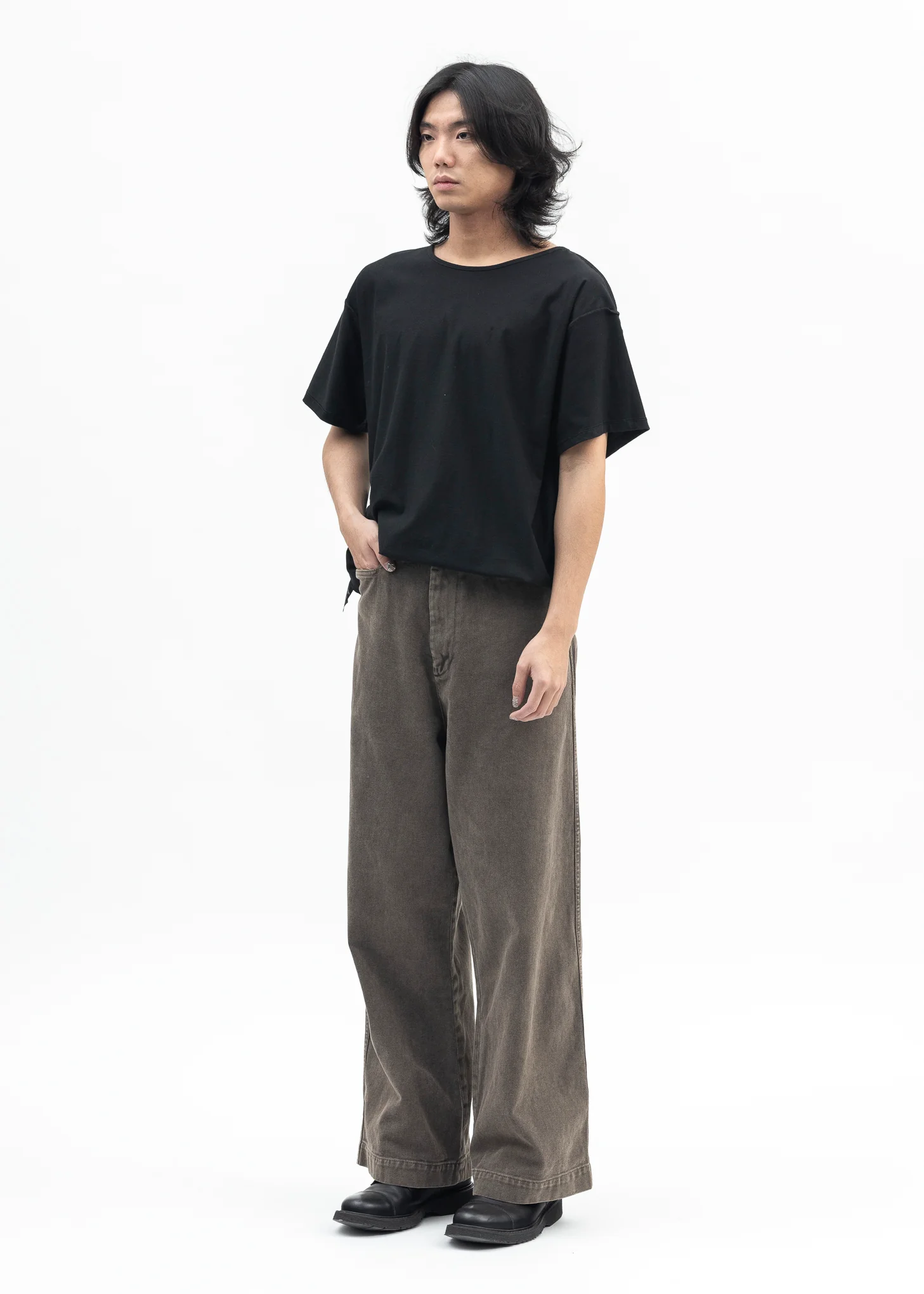 BROWN DYED DENIM TROTTI BAGGY TROUSERS - Image 6