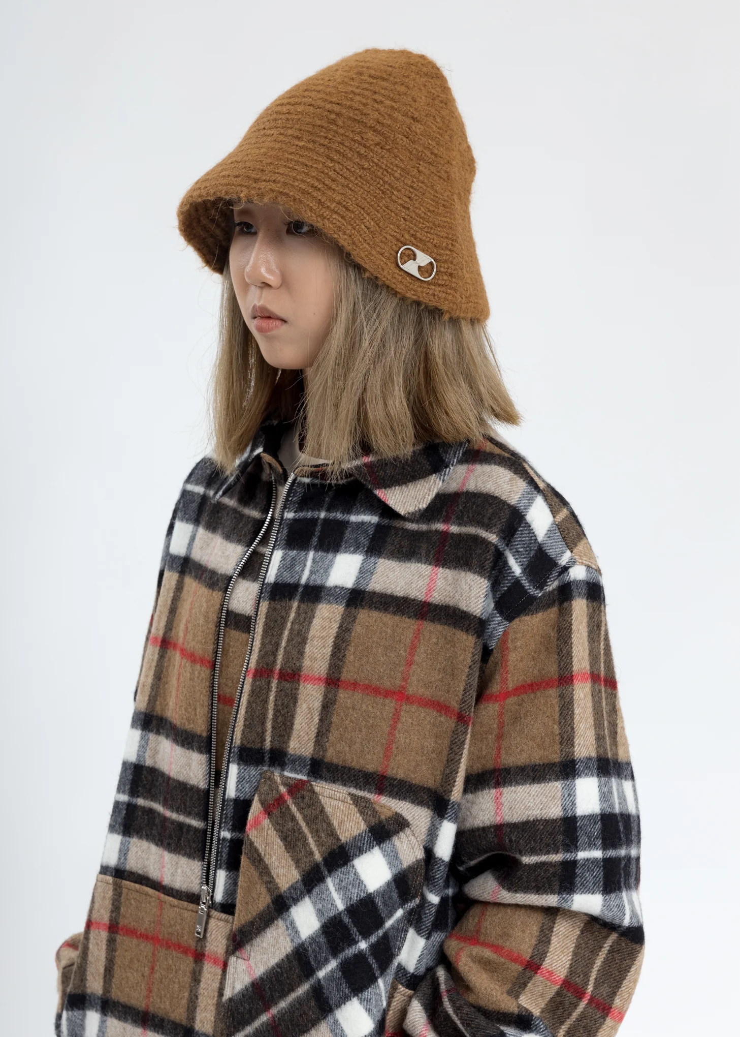 Brown Embroidered Metal Logo Narrow Bucket Hat - Image 3