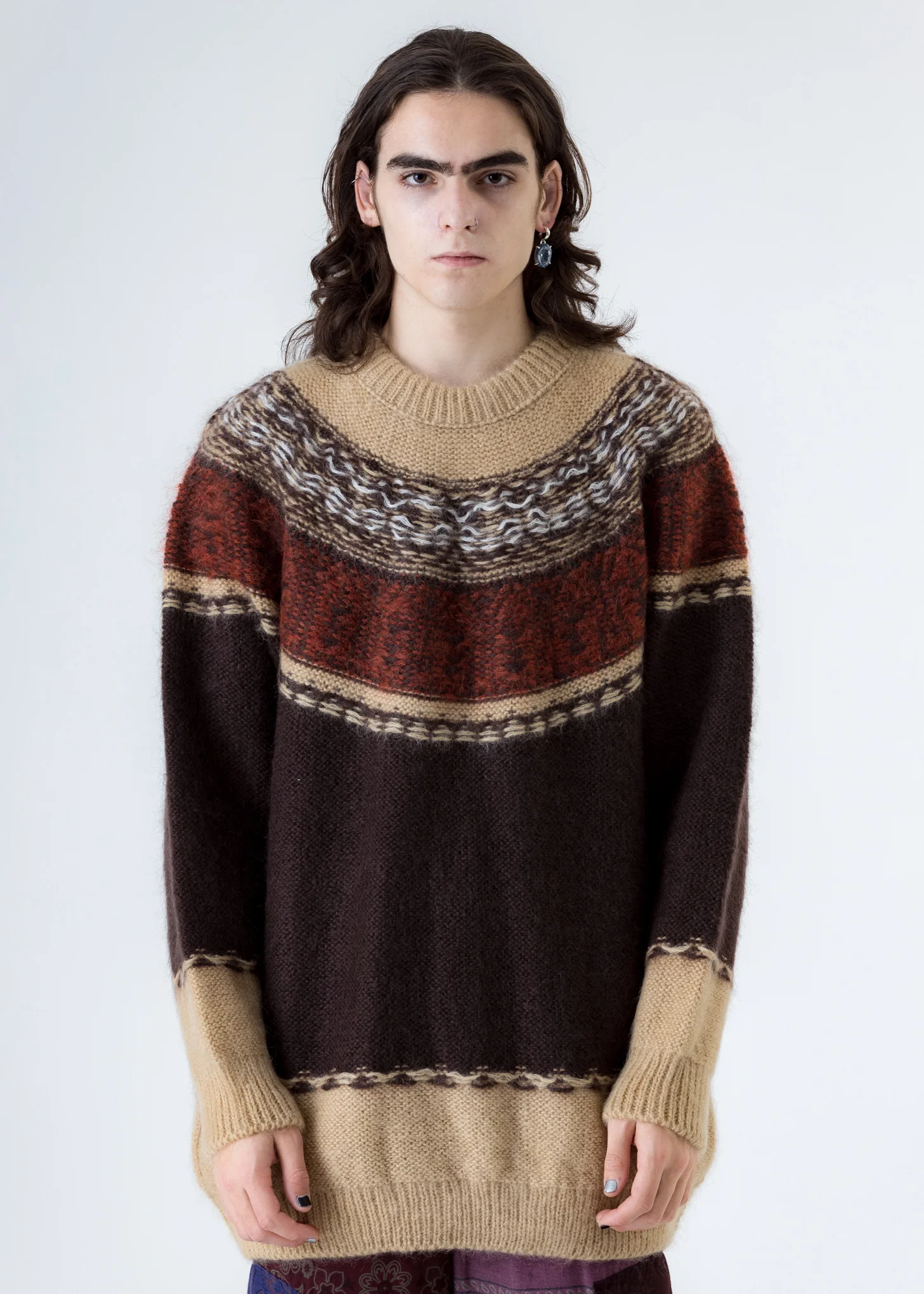 Brown Greetek Inside Out Reversible Mohair Hand Knit