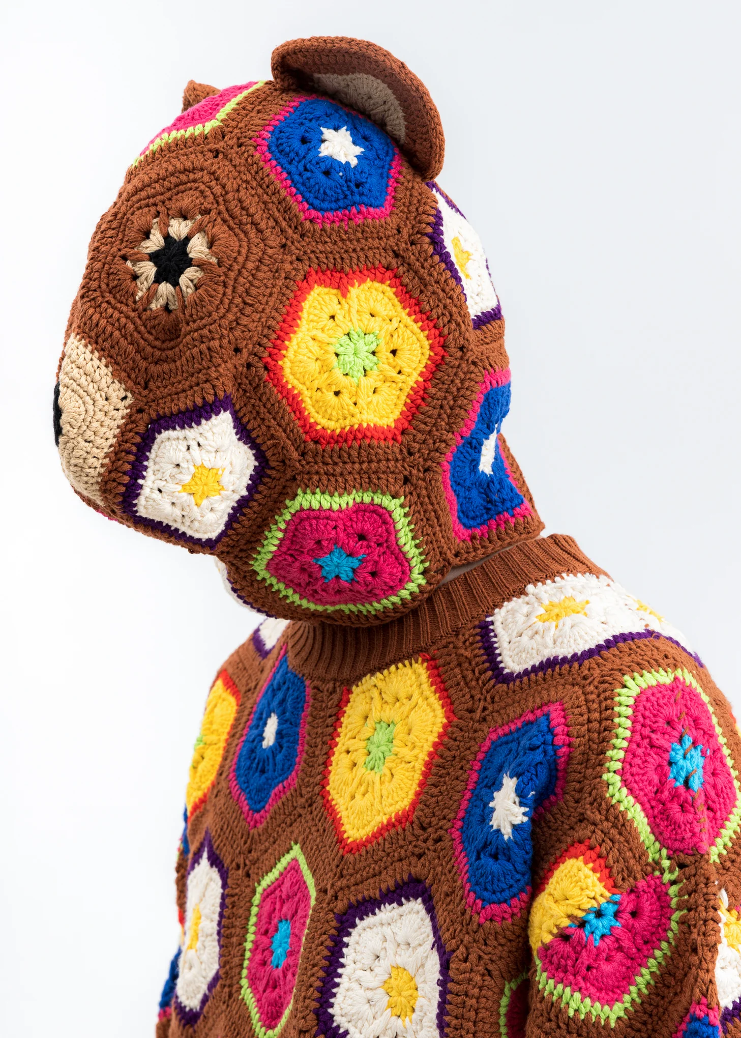 Brown Hand Crochet Bear Beanie - Image 3