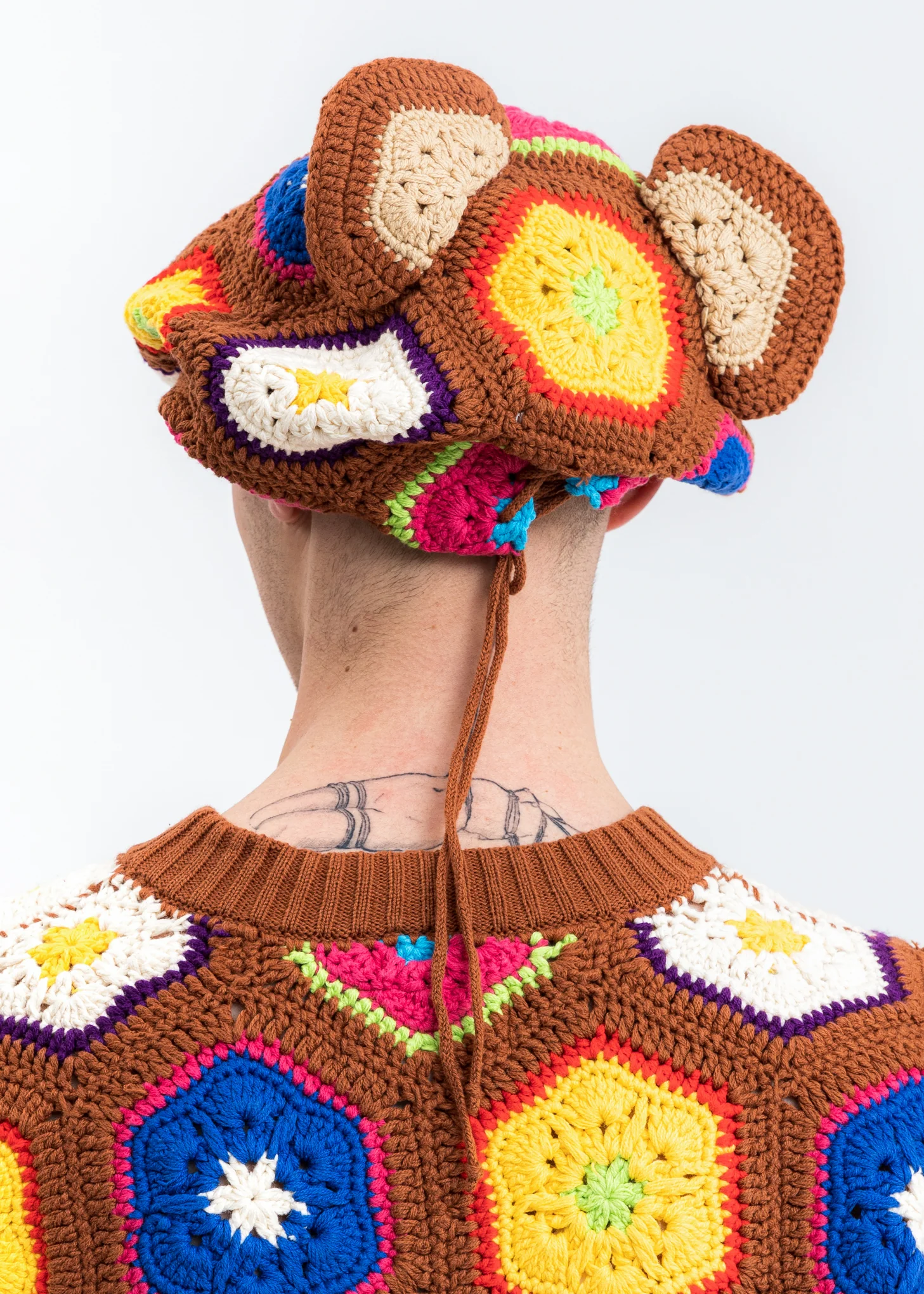 Brown Hand Crochet Bear Beanie - Image 5