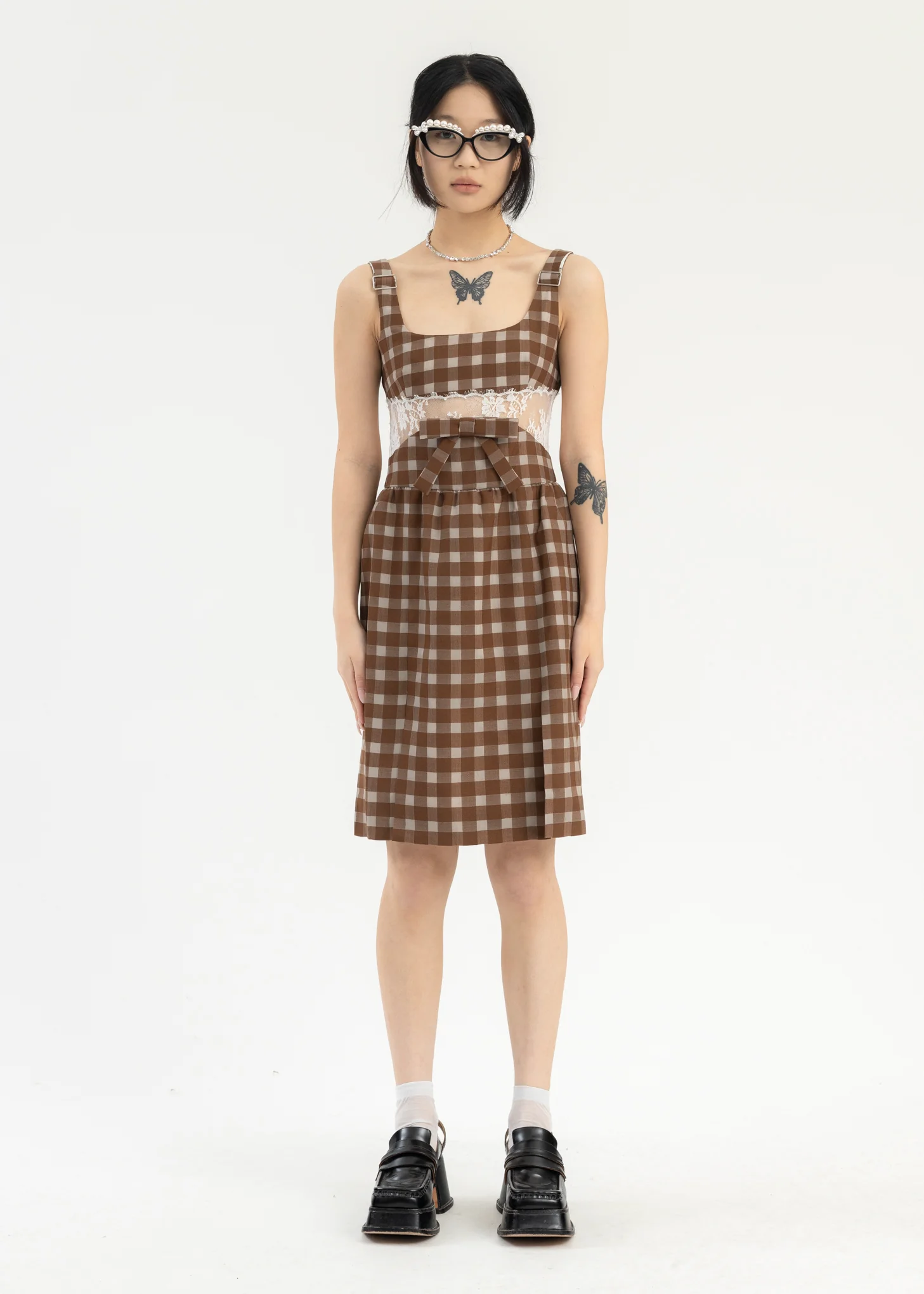 Brown Lace Splicing Dress