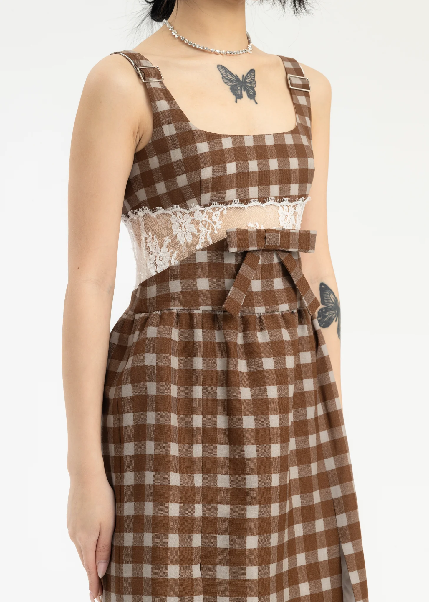 Brown Lace Splicing Dress - Image 2