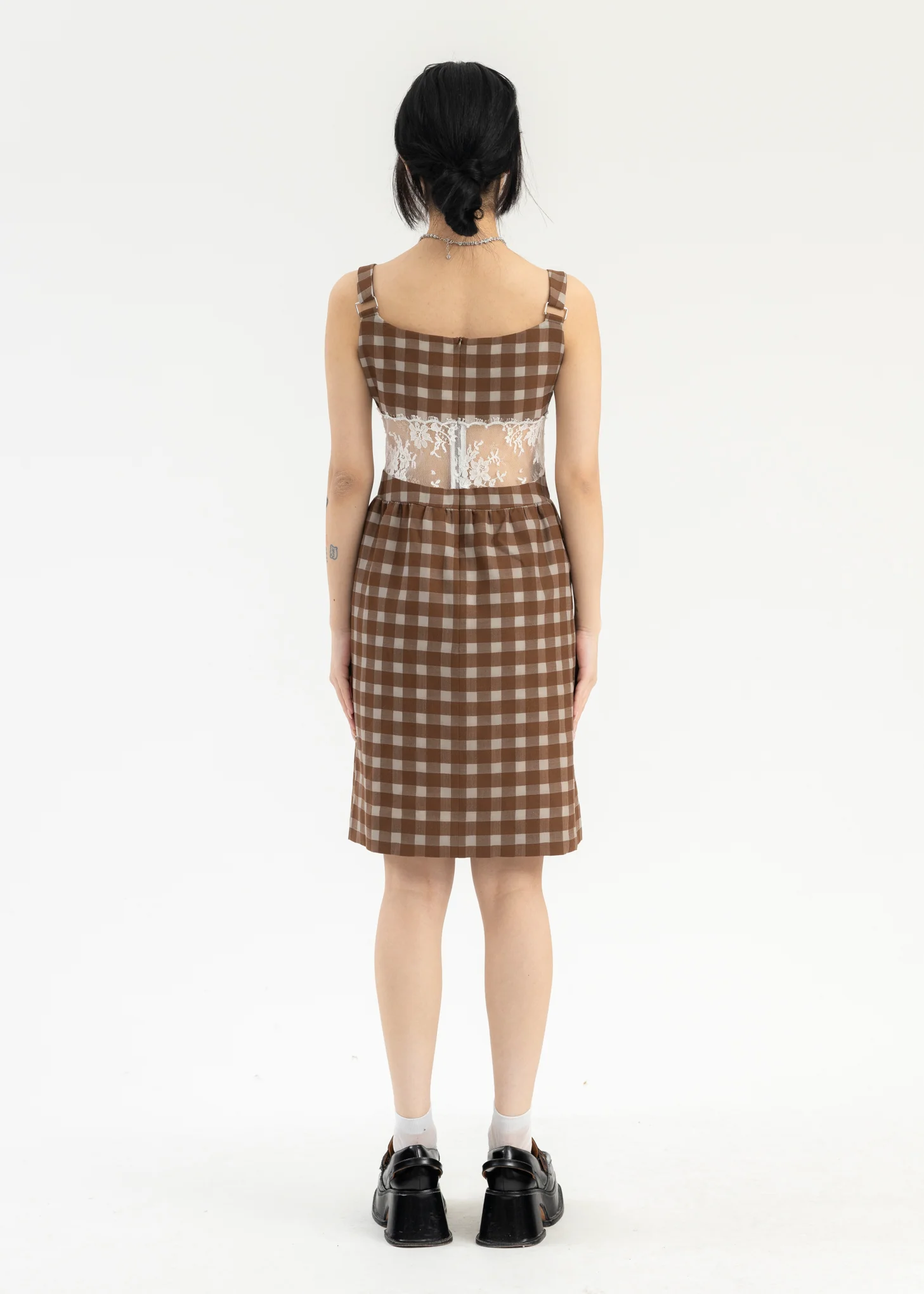 Brown Lace Splicing Dress - Image 3