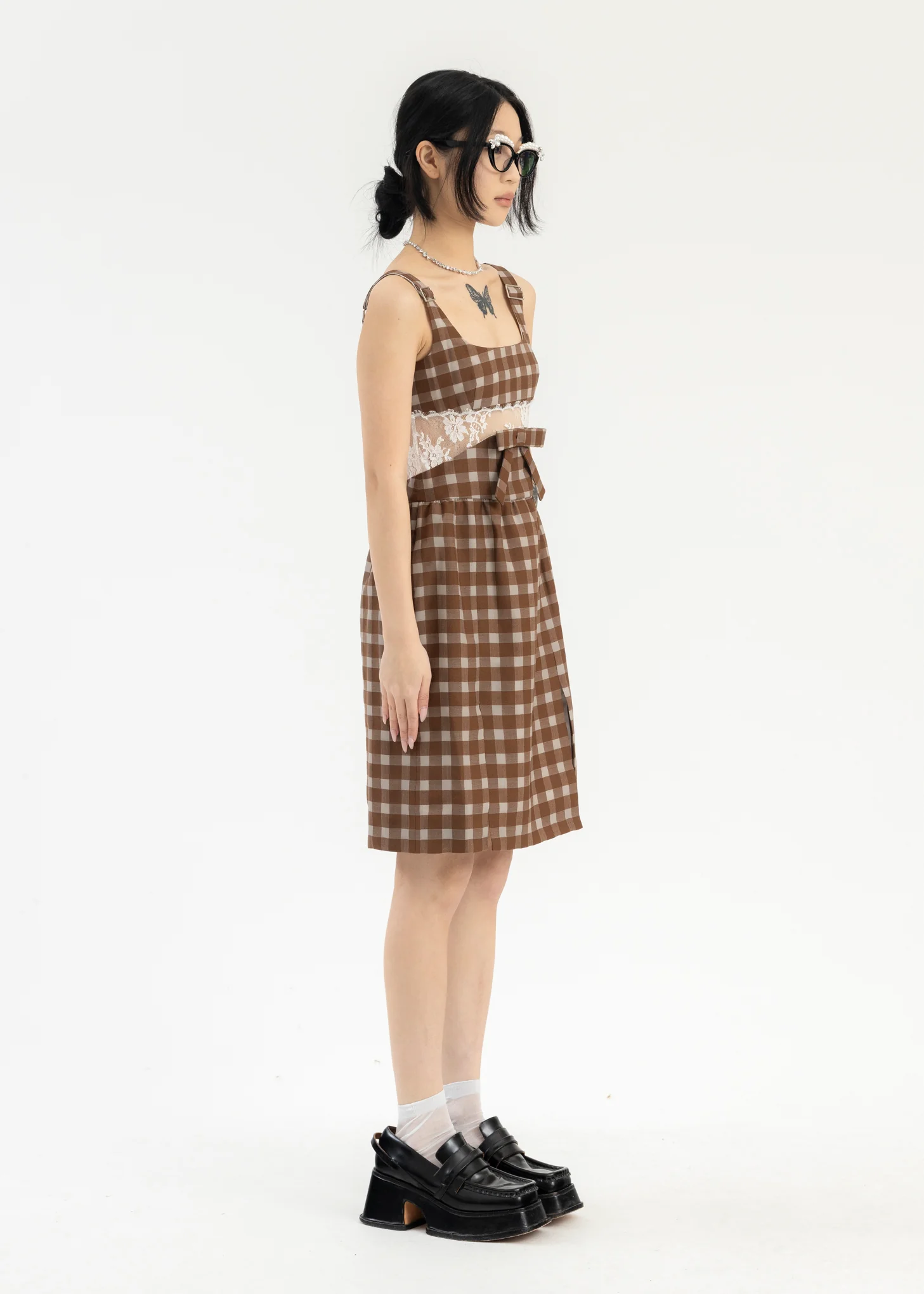 Brown Lace Splicing Dress - Image 4