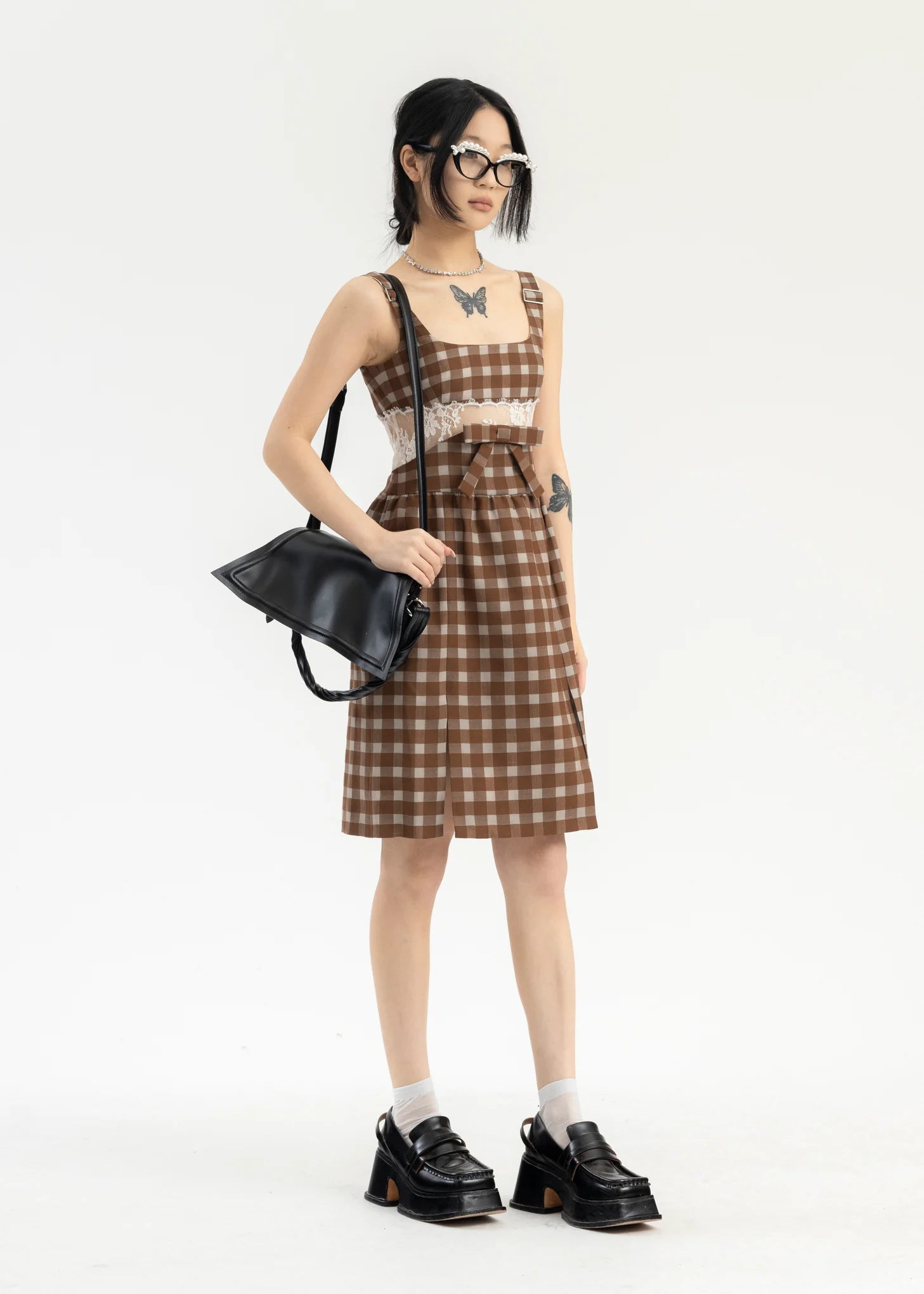 Brown Lace Splicing Dress - Image 5