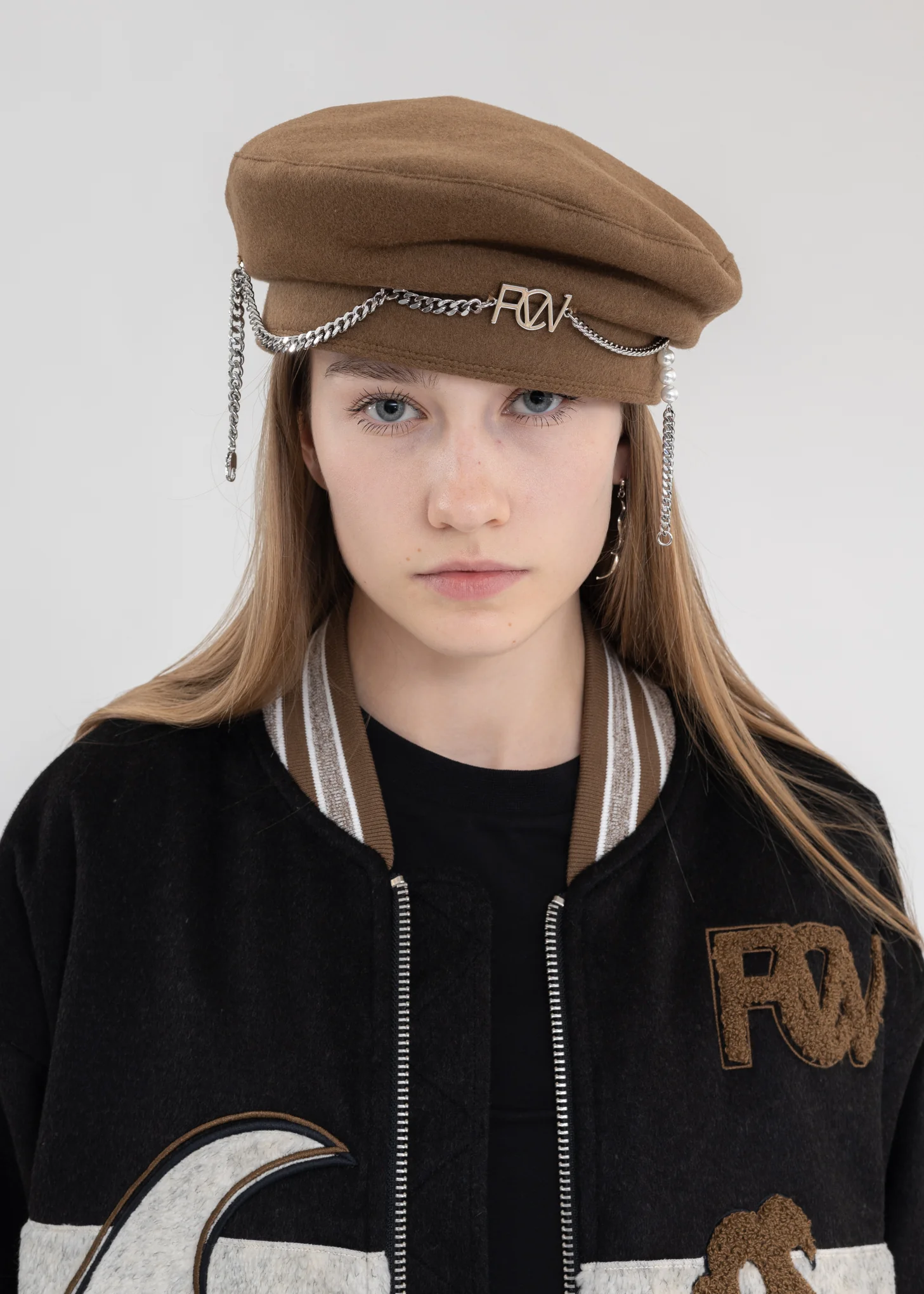 Brown Metal Embellishment Beret
