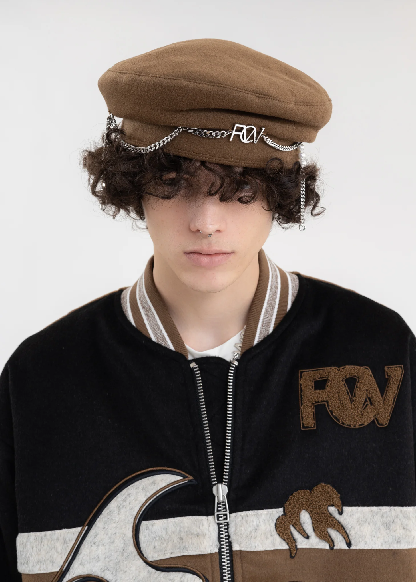 Brown Metal Embellishment Beret