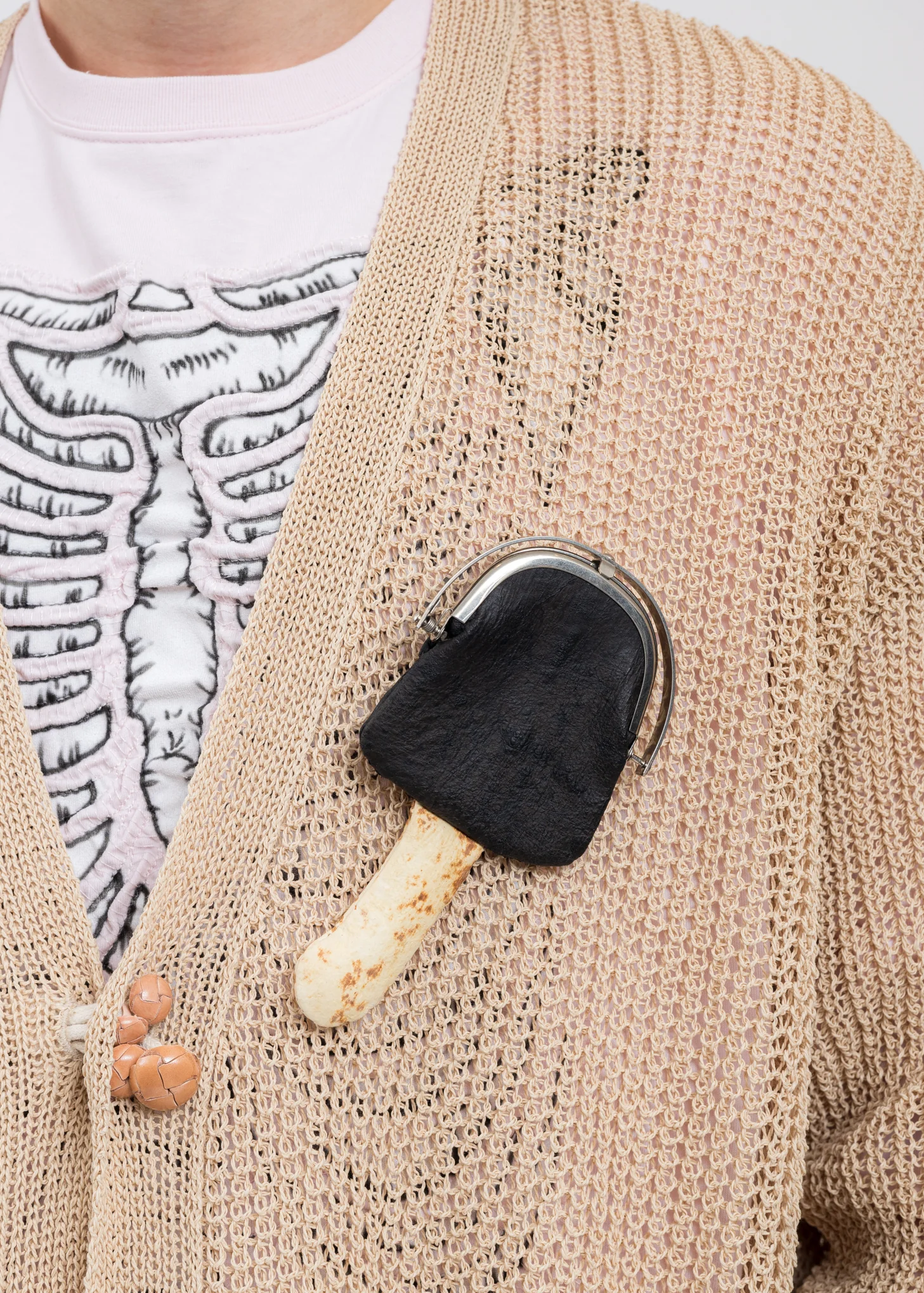 Brown MUSHROOM LEATHER MINI Brooch