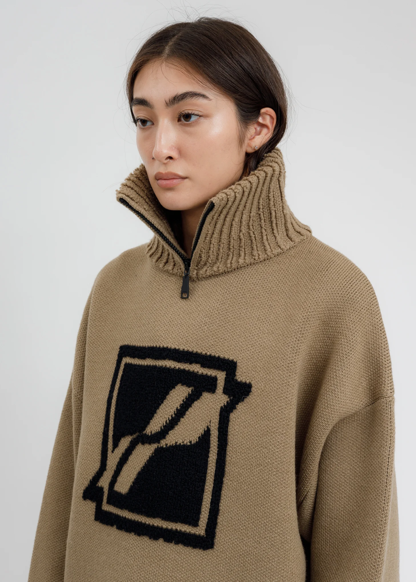 Brown Square Logo Pile Knit Jumper - Image 4