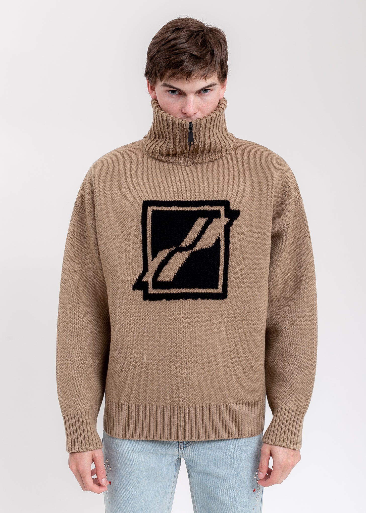 Brown Square Logo Pile Knit Jumper