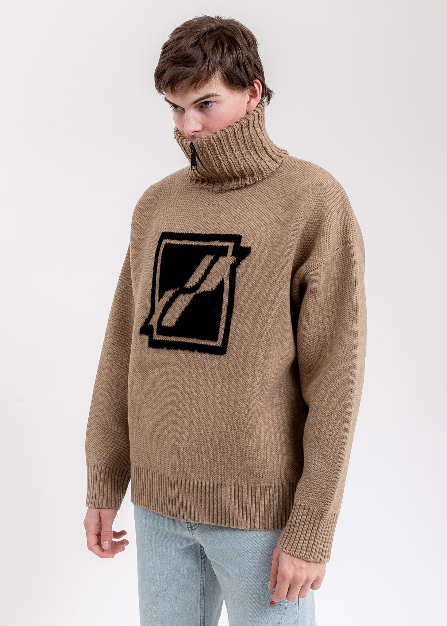 Brown Square Logo Pile Knit Jumper - Image 3