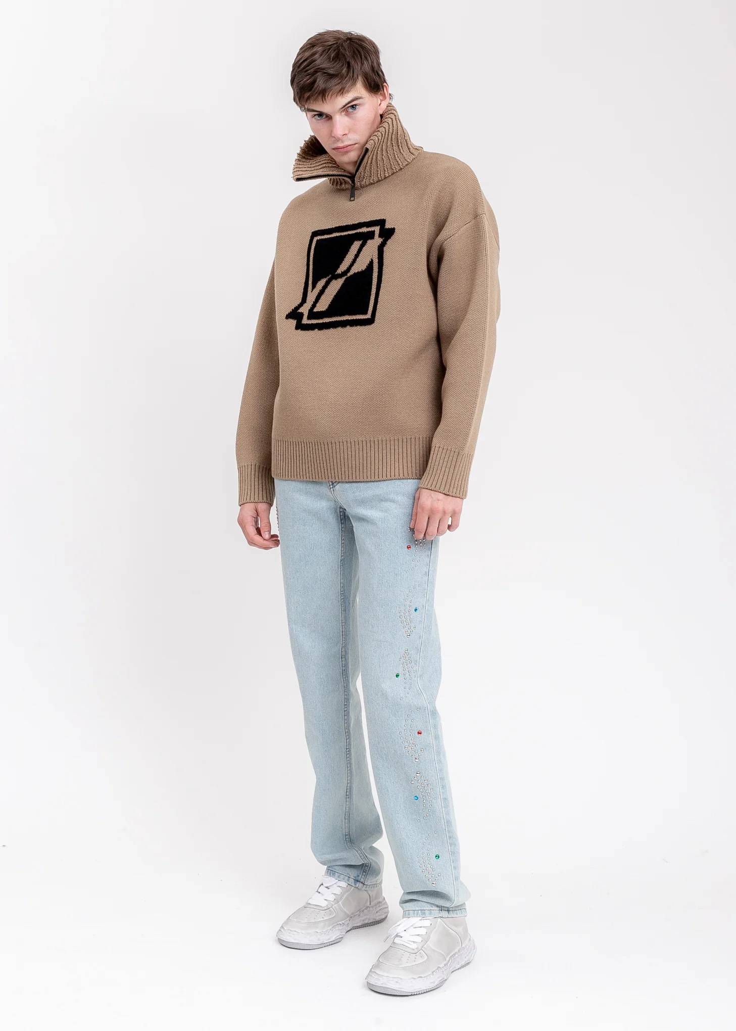 Brown Square Logo Pile Knit Jumper - Image 6