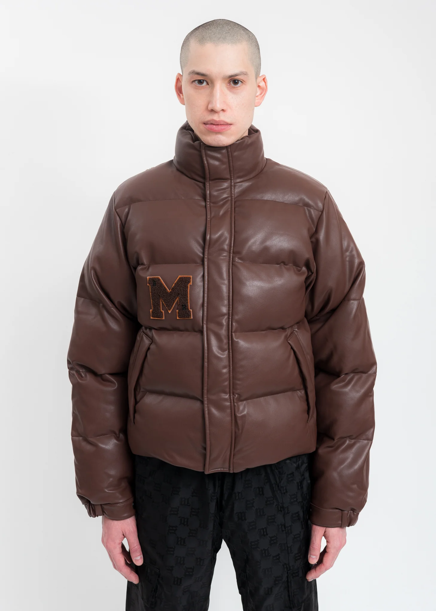 Brown Vegan Leather Campus Puffer Jacket