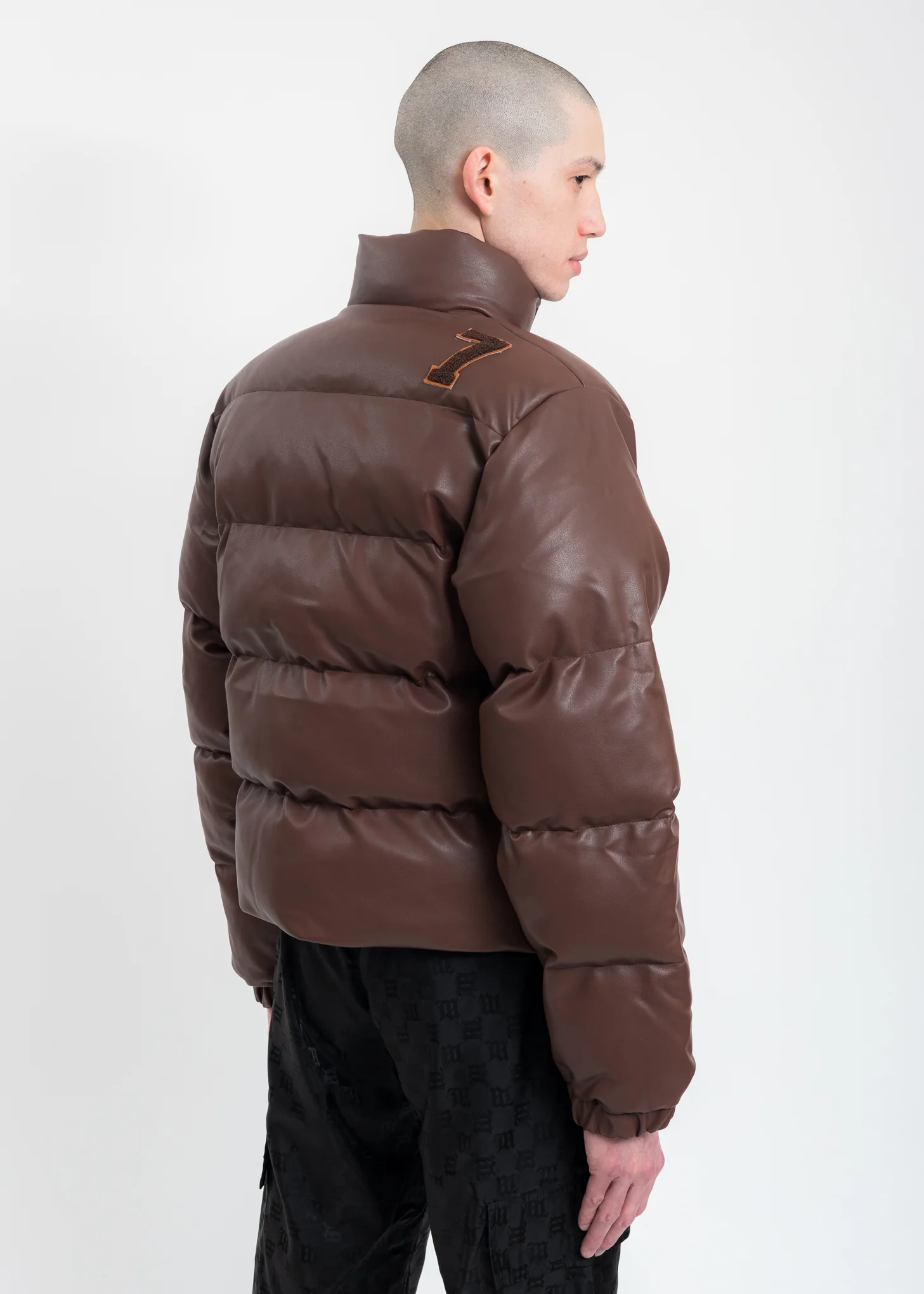 Brown Vegan Leather Campus Puffer Jacket - Image 2