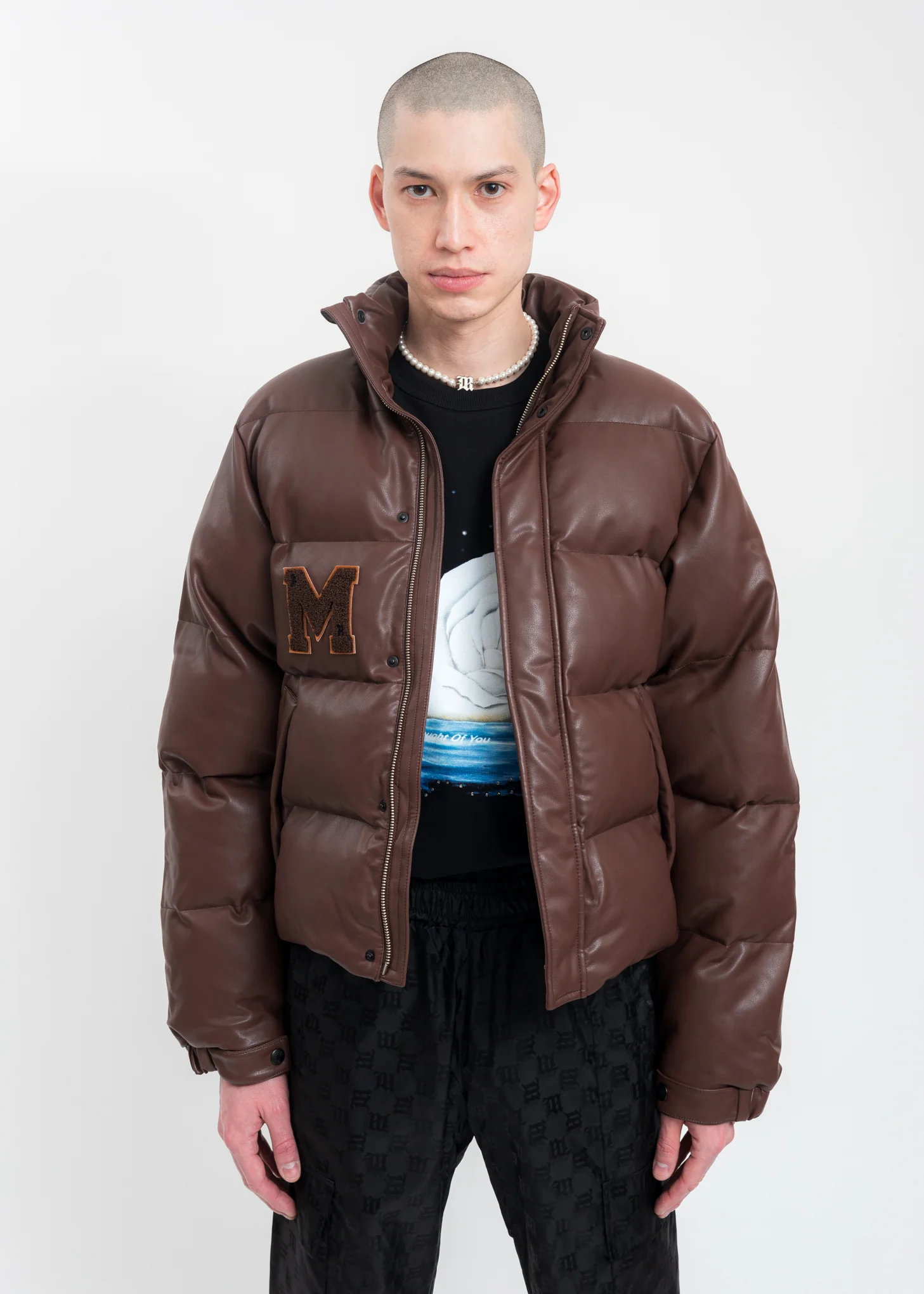 Brown Vegan Leather Campus Puffer Jacket - Image 4