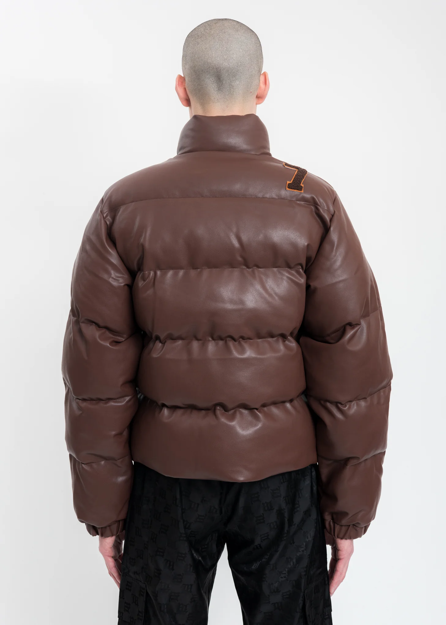 Brown Vegan Leather Campus Puffer Jacket - Image 6