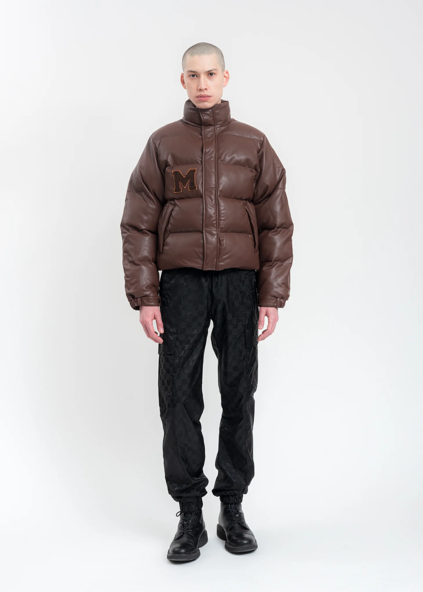 Brown Vegan Leather Campus Puffer Jacket - Image 7